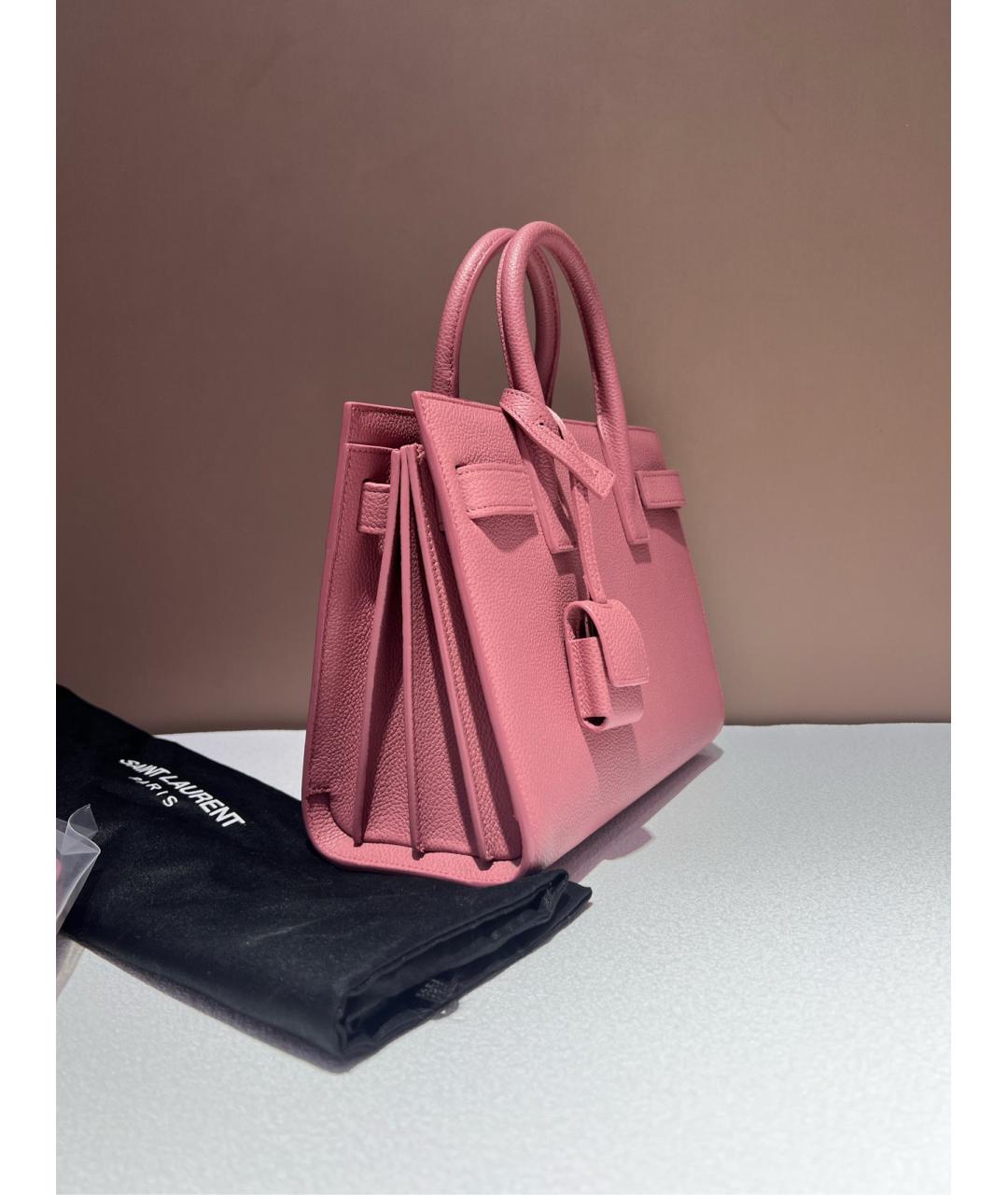 SAINT LAURENT Розовая кожаная сумка с короткими ручками, фото 5