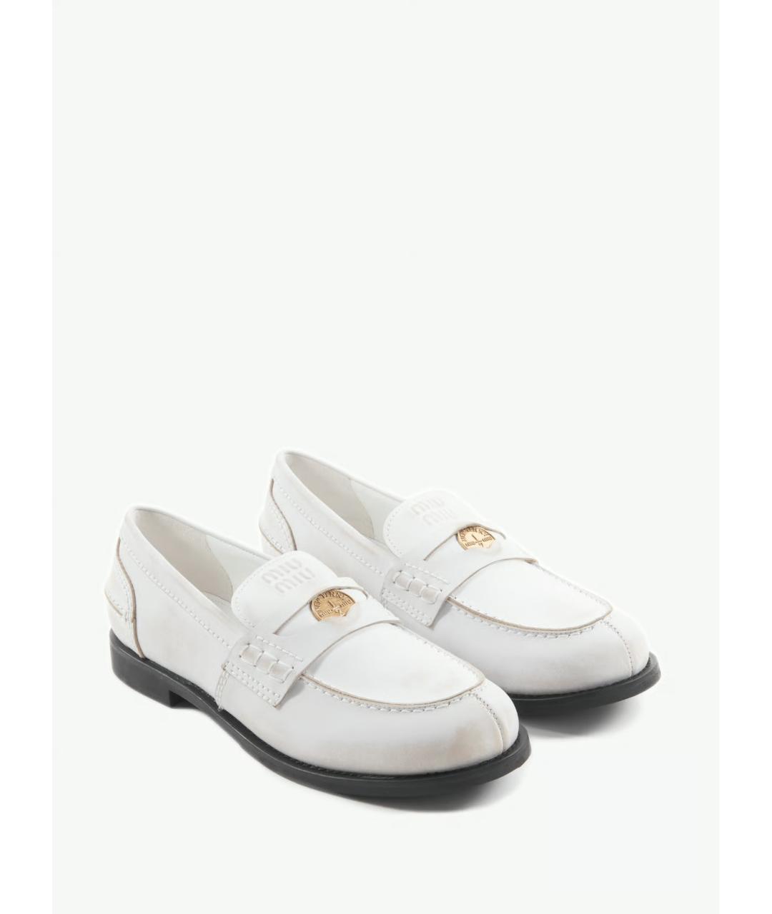 MIU MIU Белые кожаные лоферы, фото 2