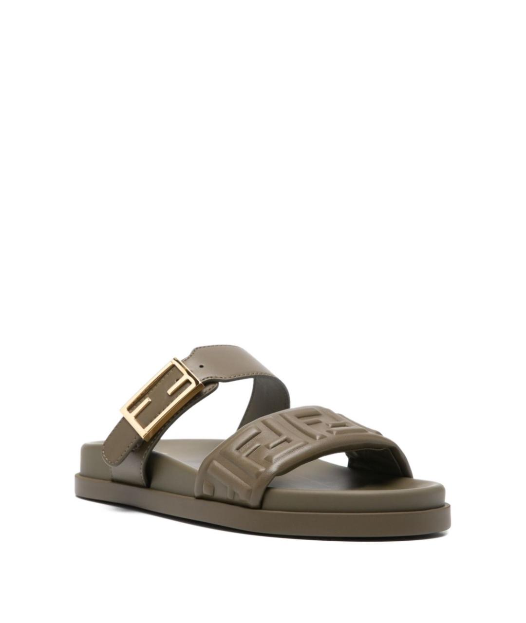 FENDI Хаки кожаные сандалии, фото 4