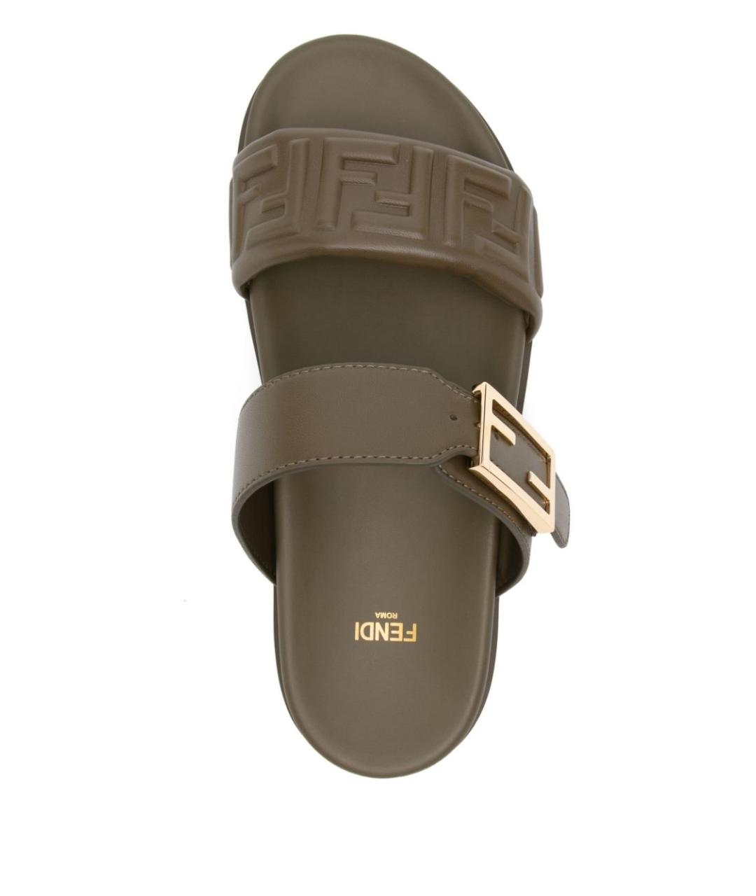 FENDI Хаки кожаные сандалии, фото 2