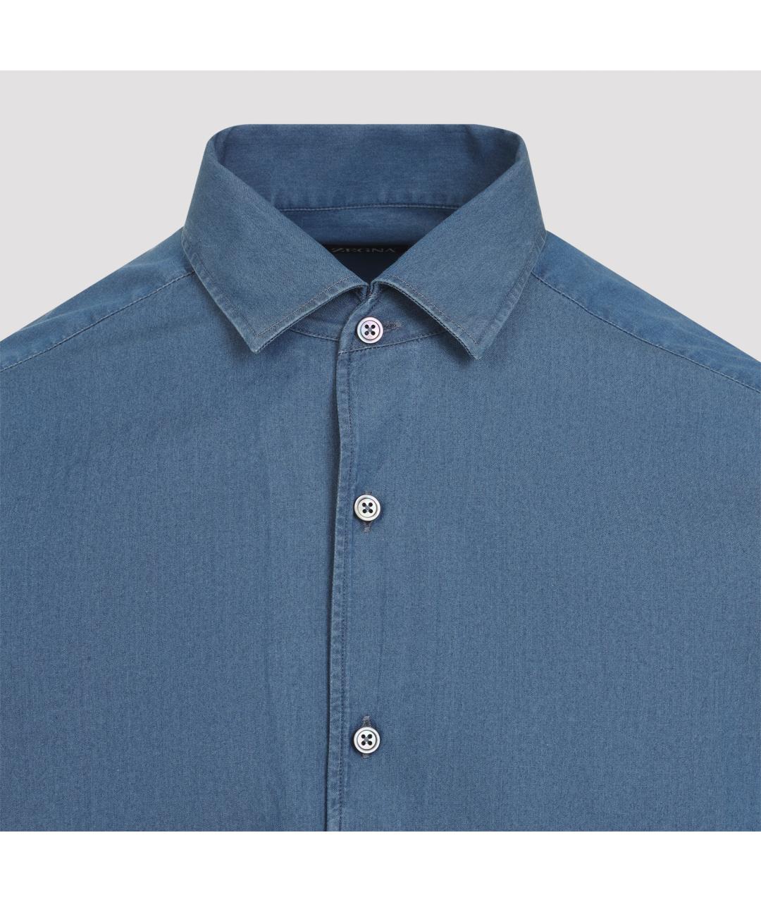 ZEGNA Синяя хлопковая кэжуал рубашка, фото 5