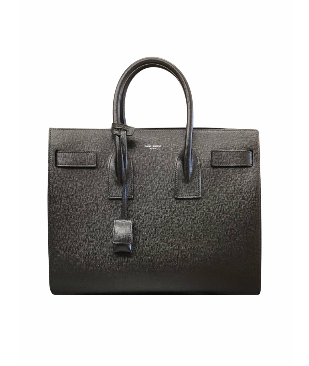 SAINT LAURENT Черная кожаная сумка тоут, фото 1