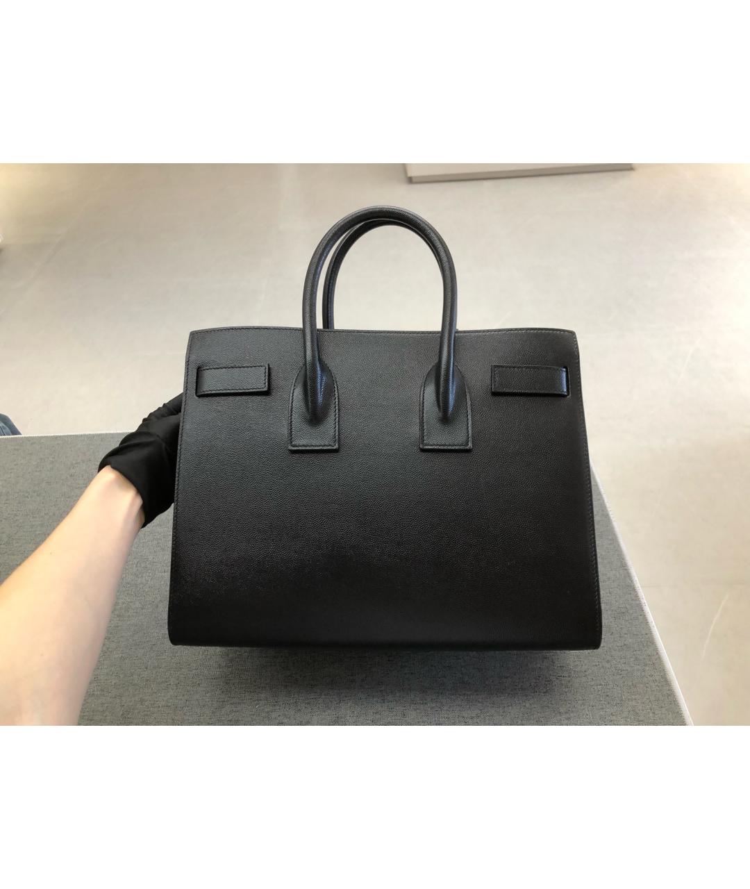 SAINT LAURENT Черная кожаная сумка тоут, фото 3