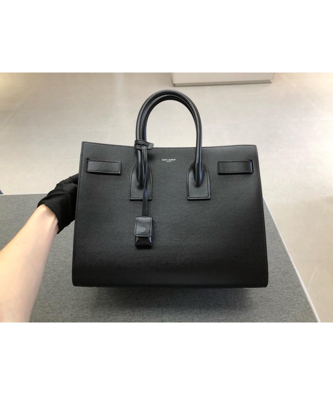 SAINT LAURENT Черная кожаная сумка тоут, фото 2