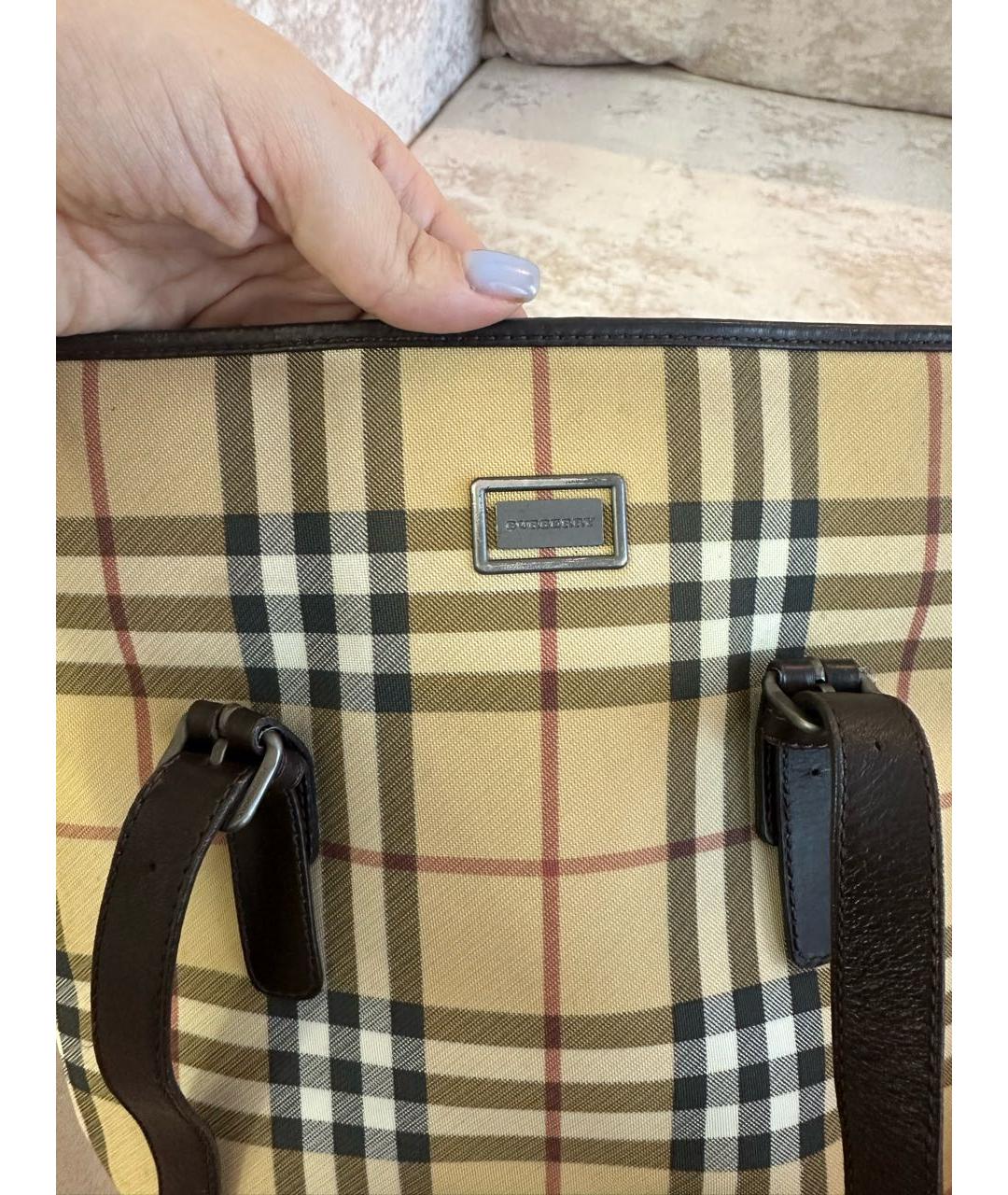 BURBERRY Коричневая кожаная сумка тоут, фото 5