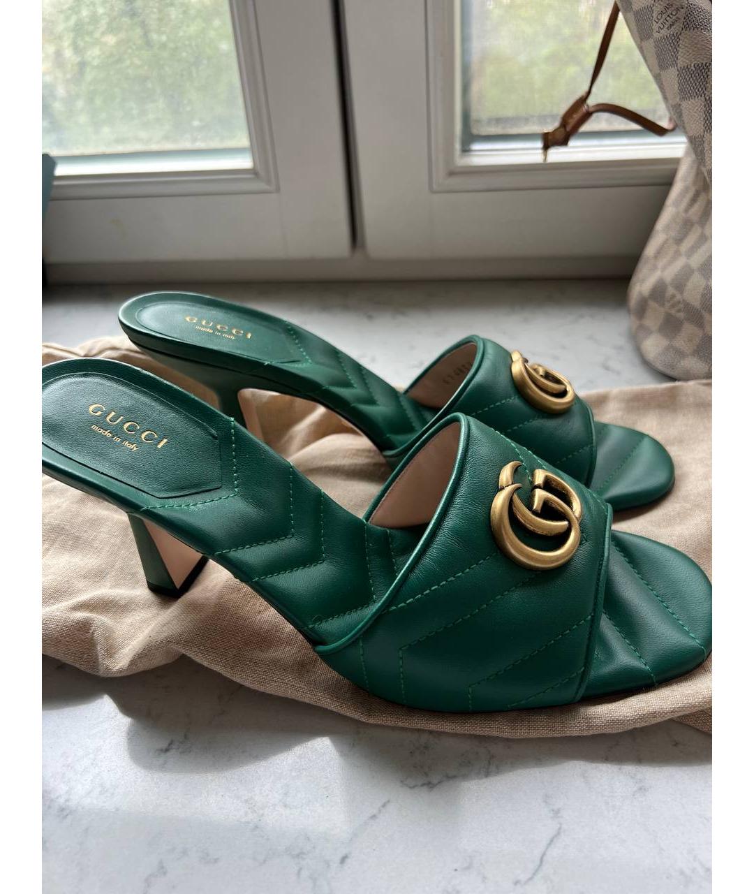 GUCCI Зеленые кожаные мюли, фото 3