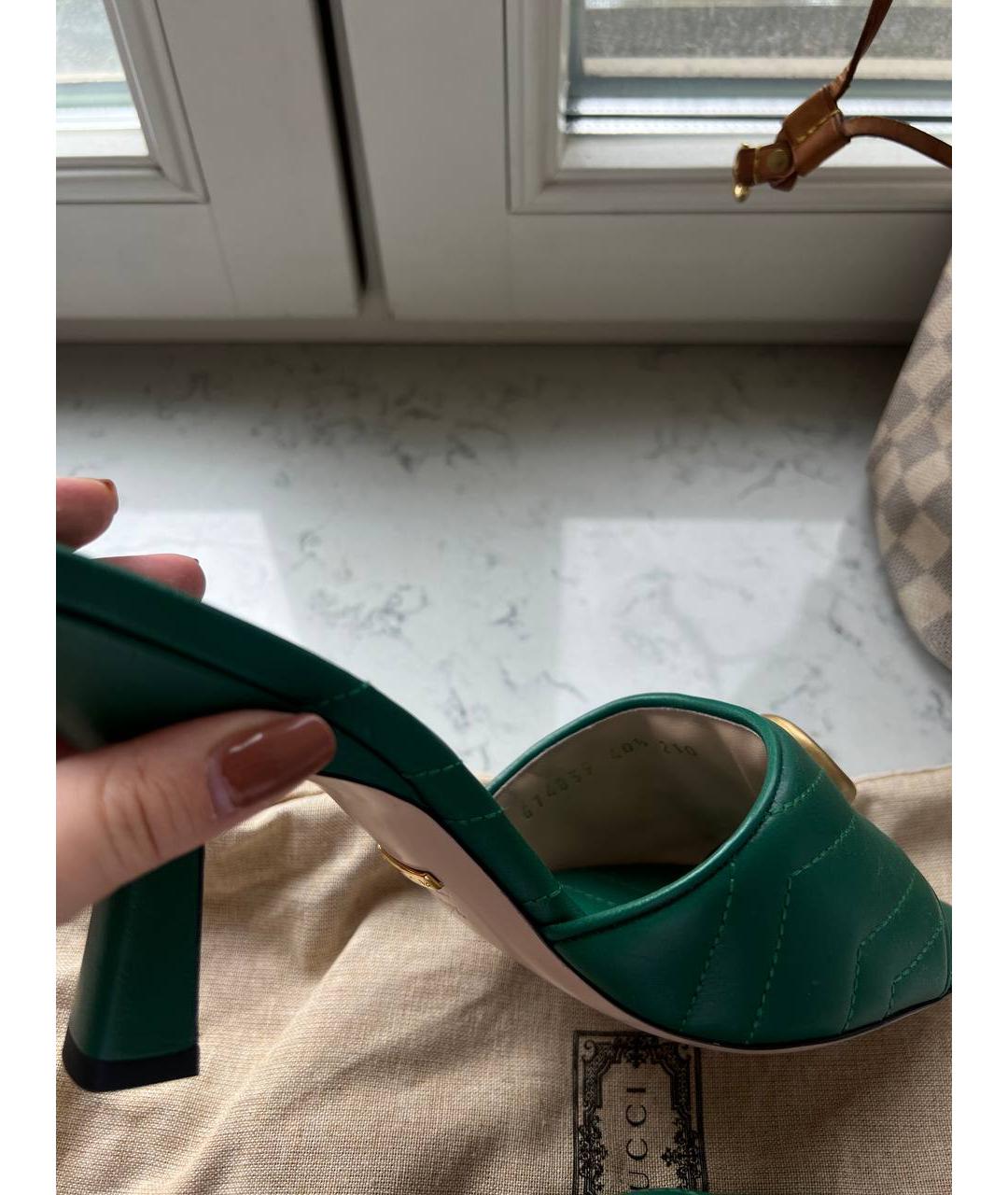 GUCCI Зеленые кожаные мюли, фото 5