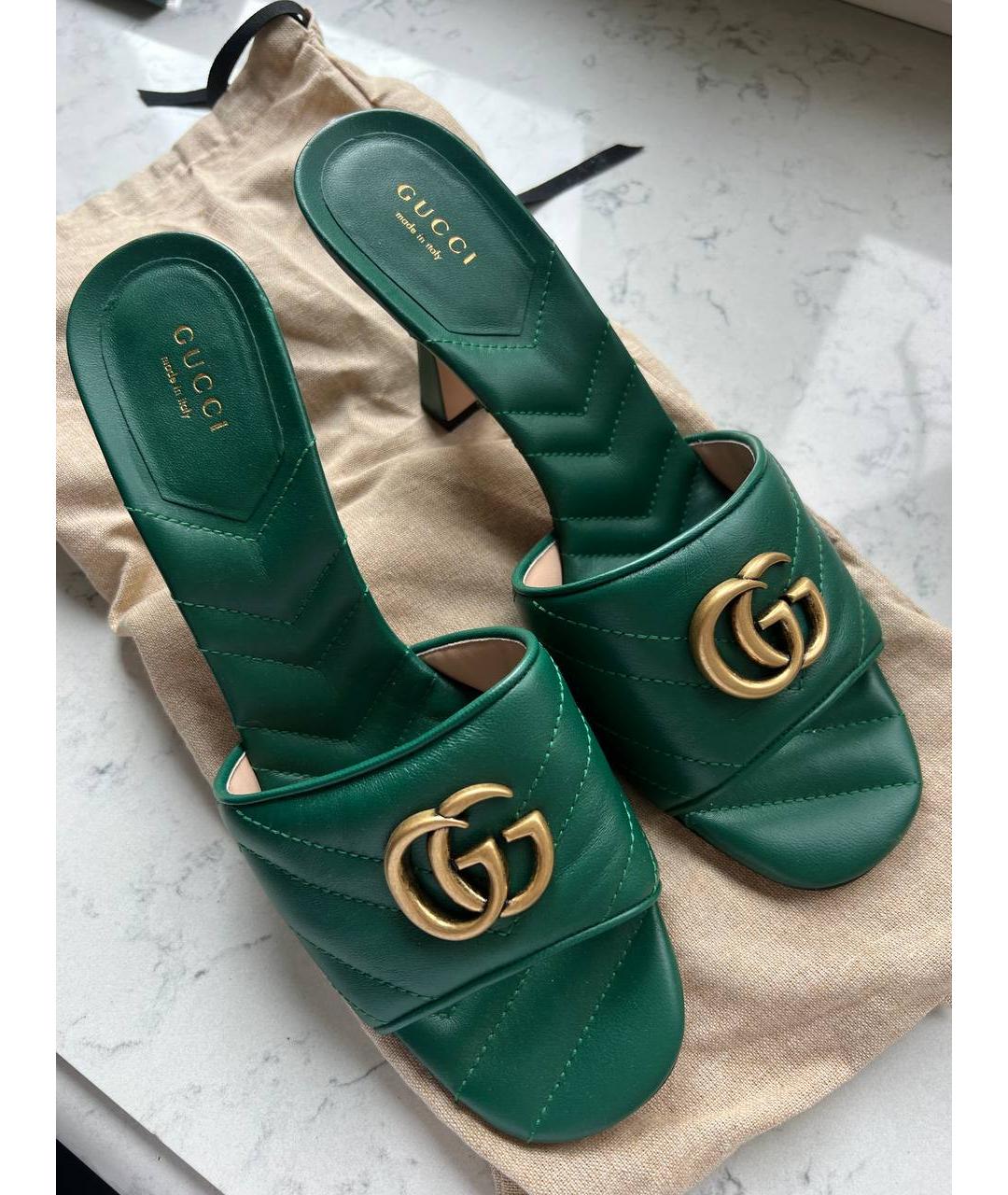 GUCCI Зеленые кожаные мюли, фото 4