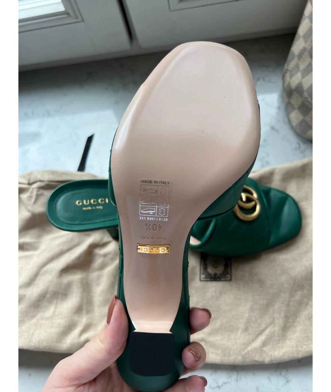 GUCCI Зеленые кожаные мюли, фото 6