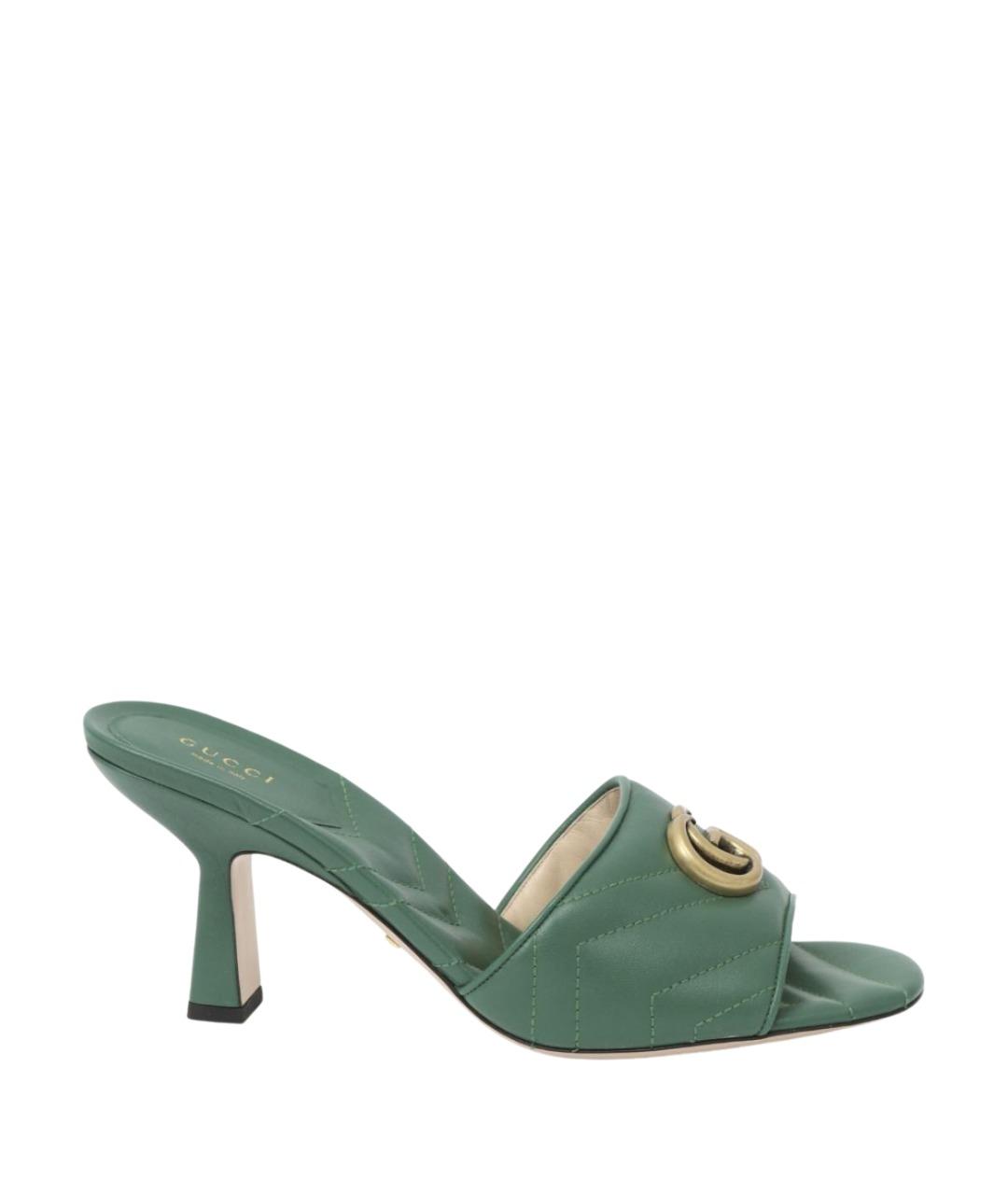 GUCCI Зеленые кожаные мюли, фото 1