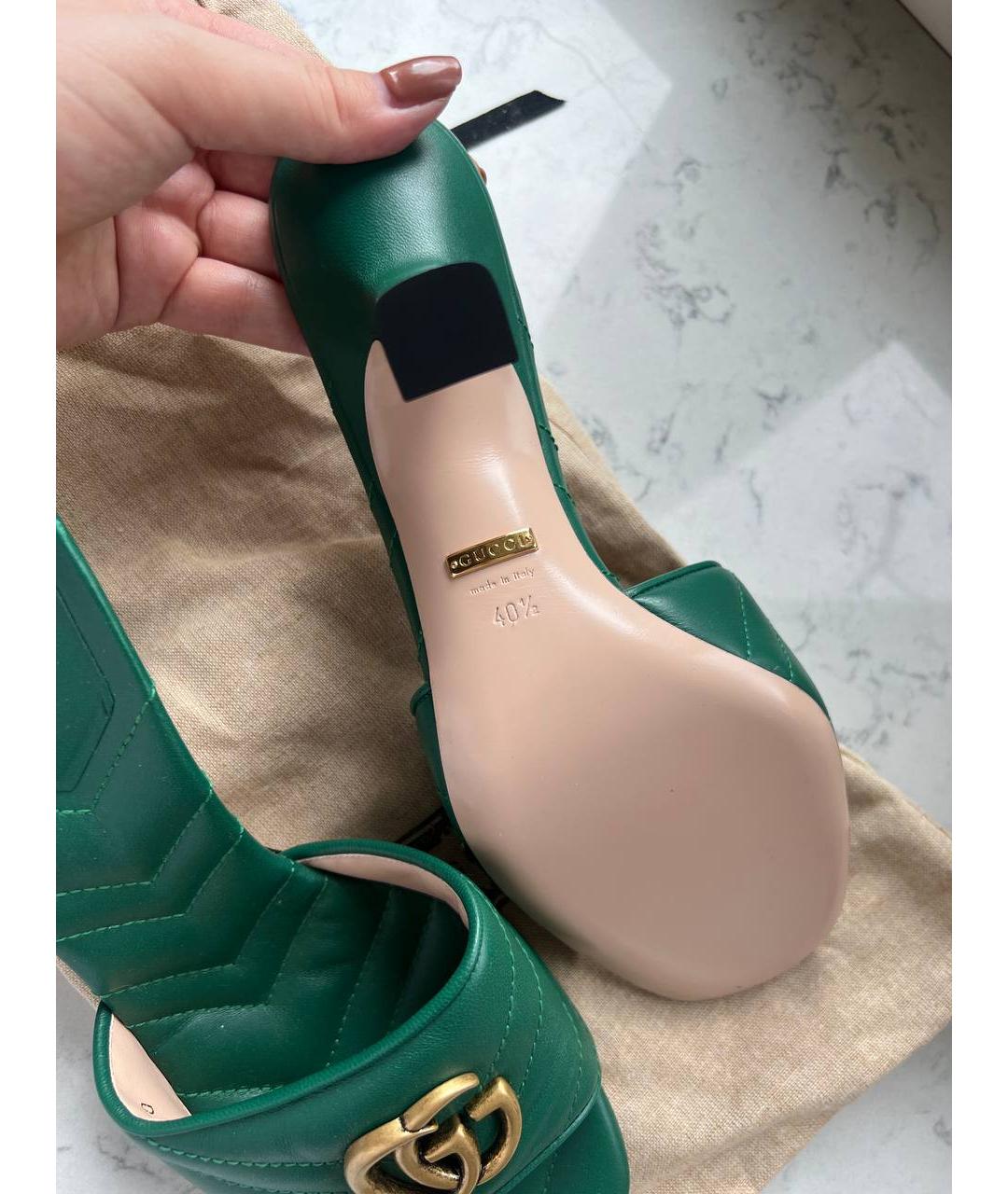 GUCCI Зеленые кожаные мюли, фото 7