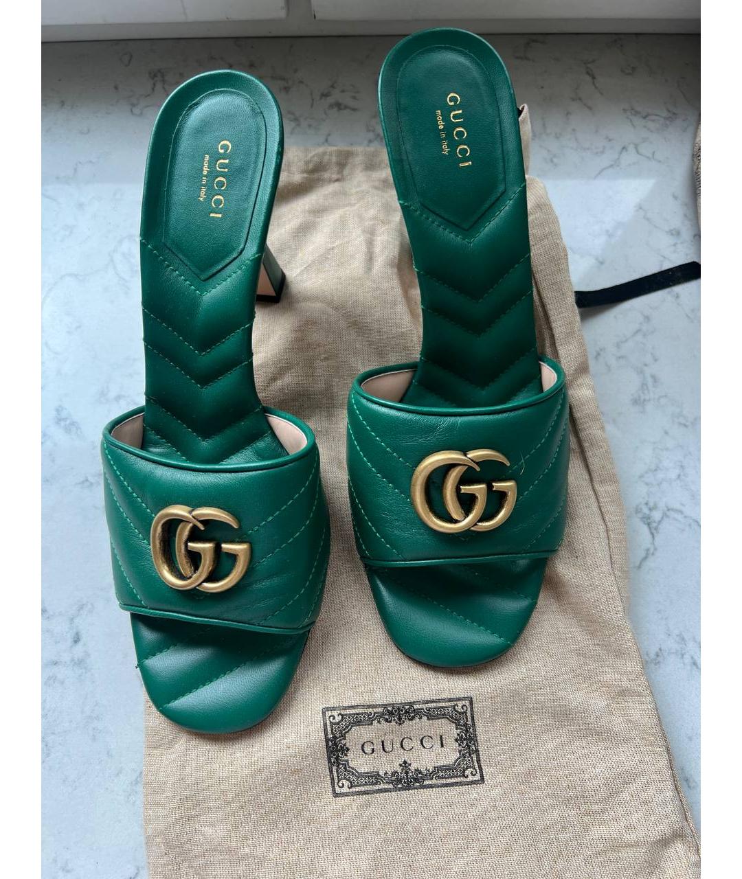 GUCCI Зеленые кожаные мюли, фото 2