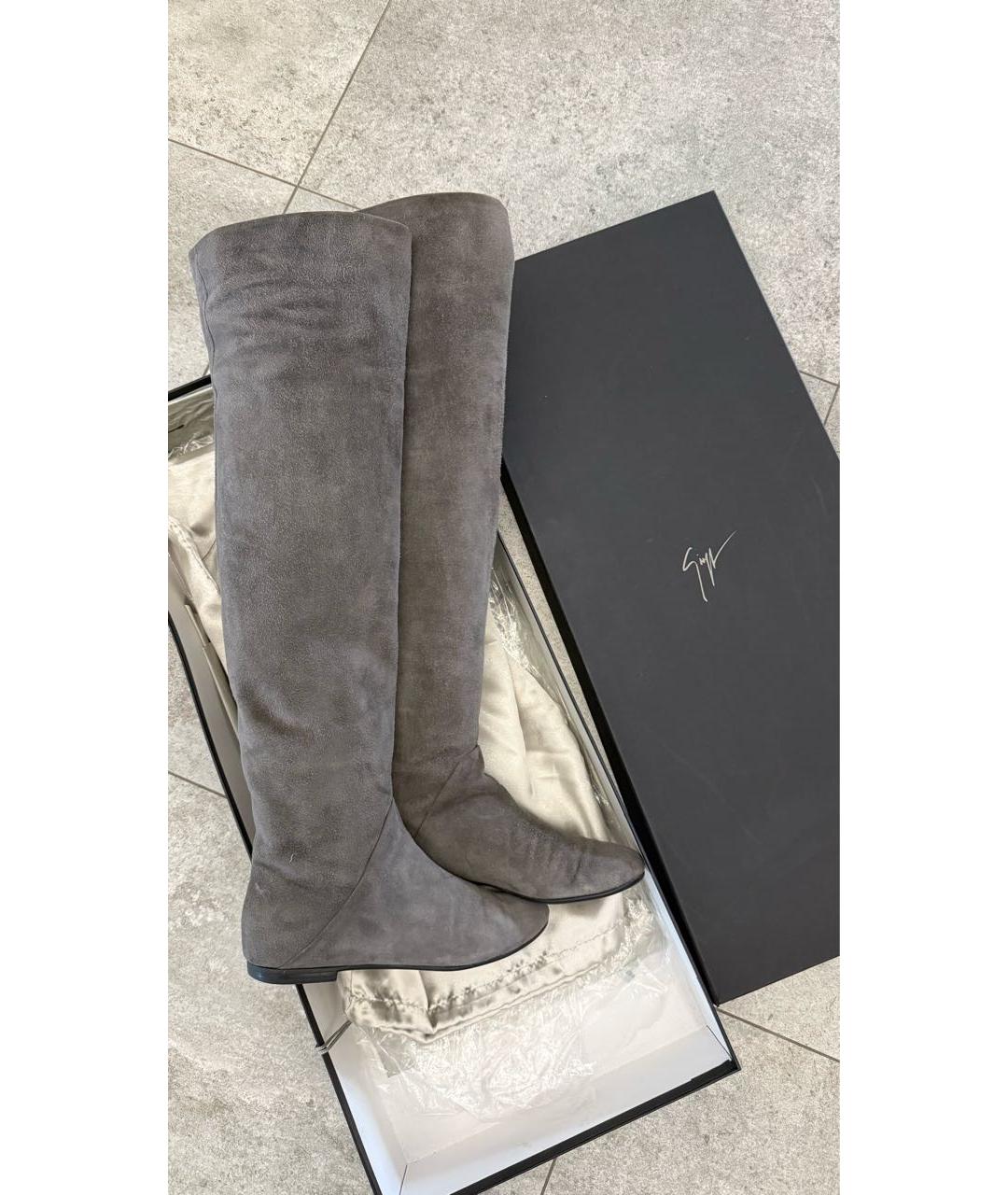 GIUSEPPE ZANOTTI DESIGN Антрацитовые замшевые ботфорты, фото 5