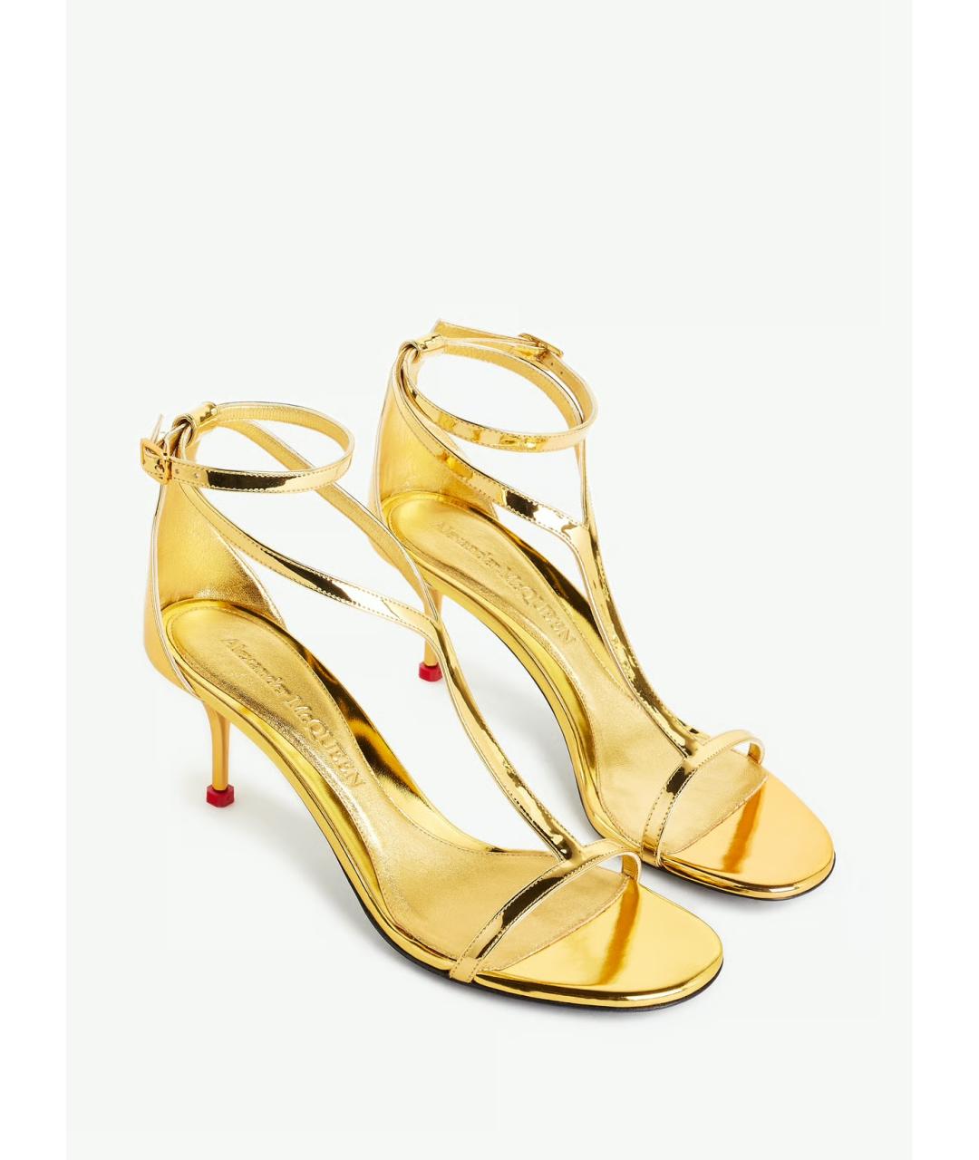 ALEXANDER MCQUEEN Золотые кожаные босоножки, фото 2