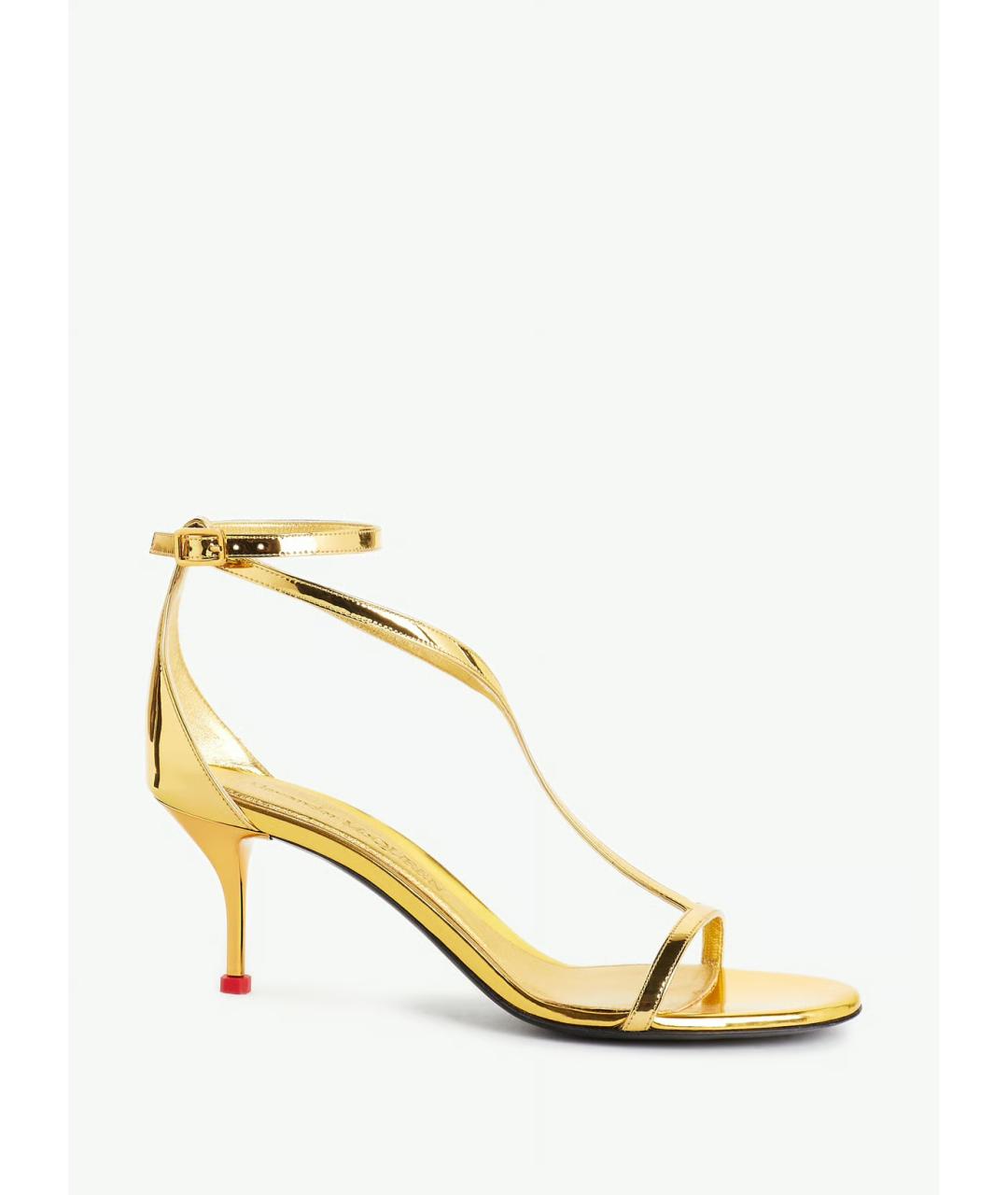 ALEXANDER MCQUEEN Золотые кожаные босоножки, фото 4
