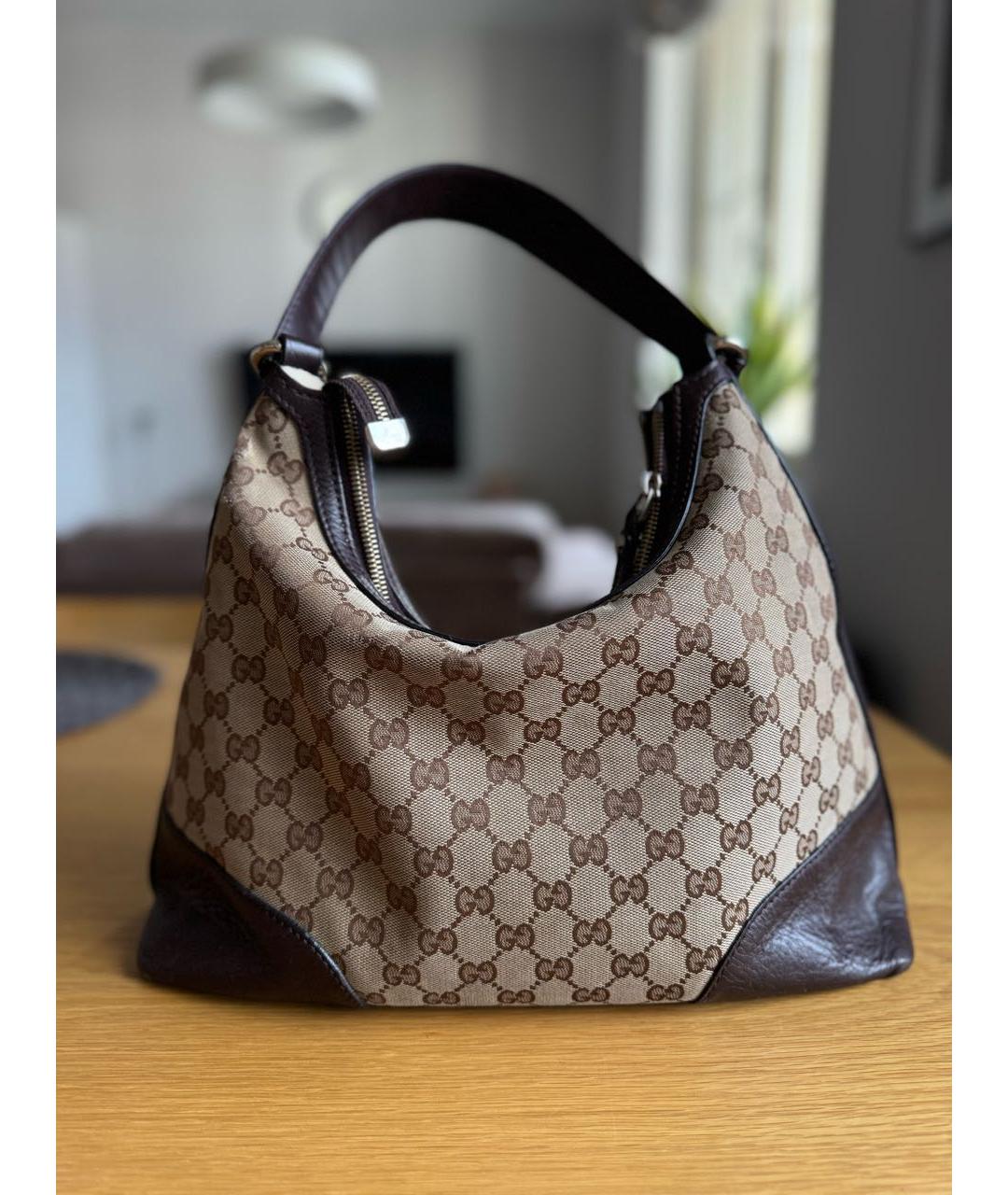GUCCI Коричневая тканевая сумка тоут, фото 3