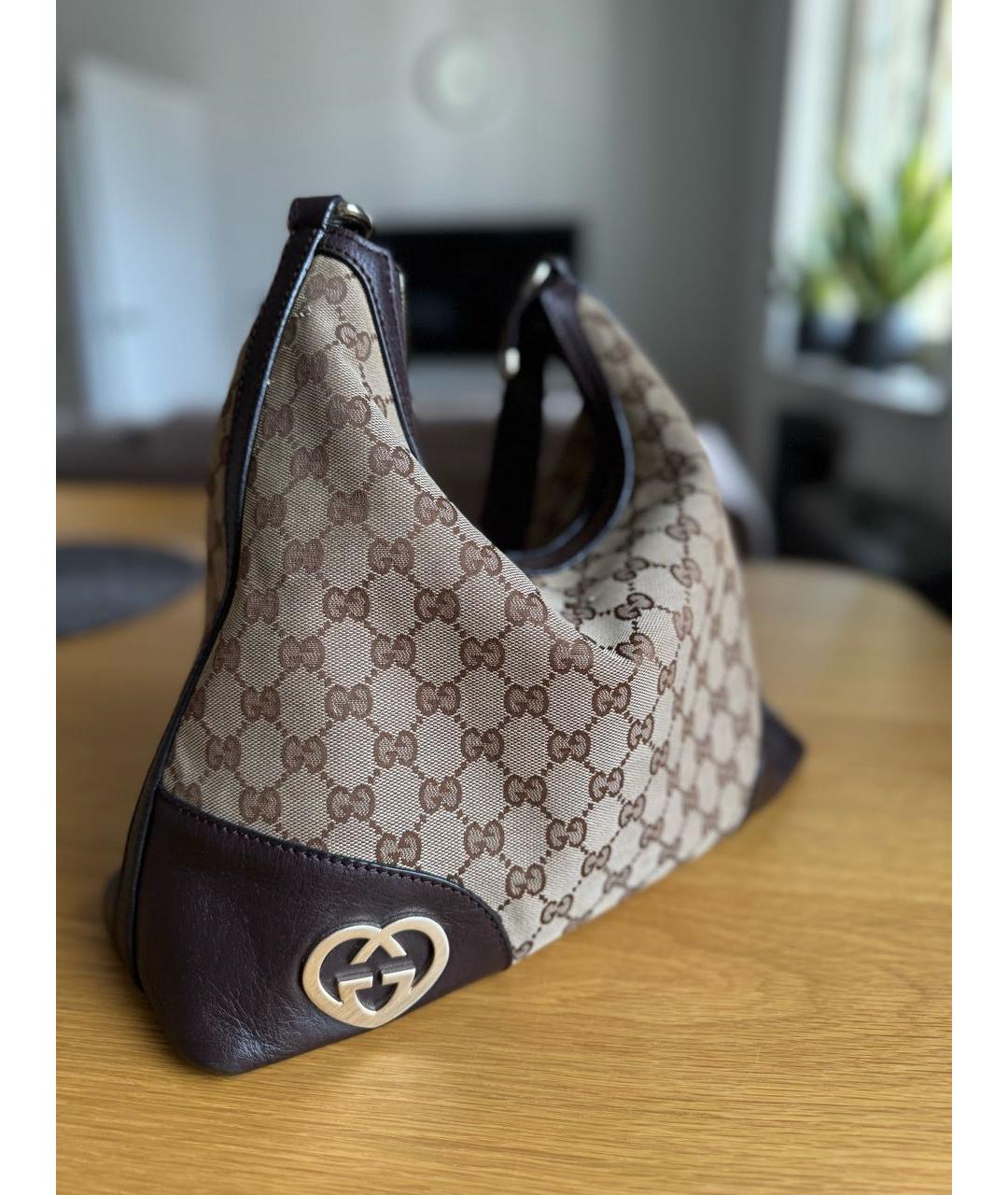 GUCCI Коричневая тканевая сумка тоут, фото 2