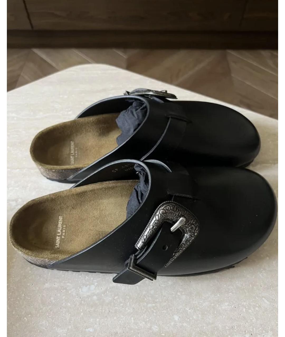 SAINT LAURENT Черные кожаные сабо, фото 4