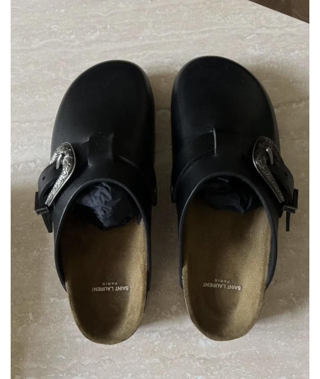 SAINT LAURENT Черные кожаные сабо, фото 3
