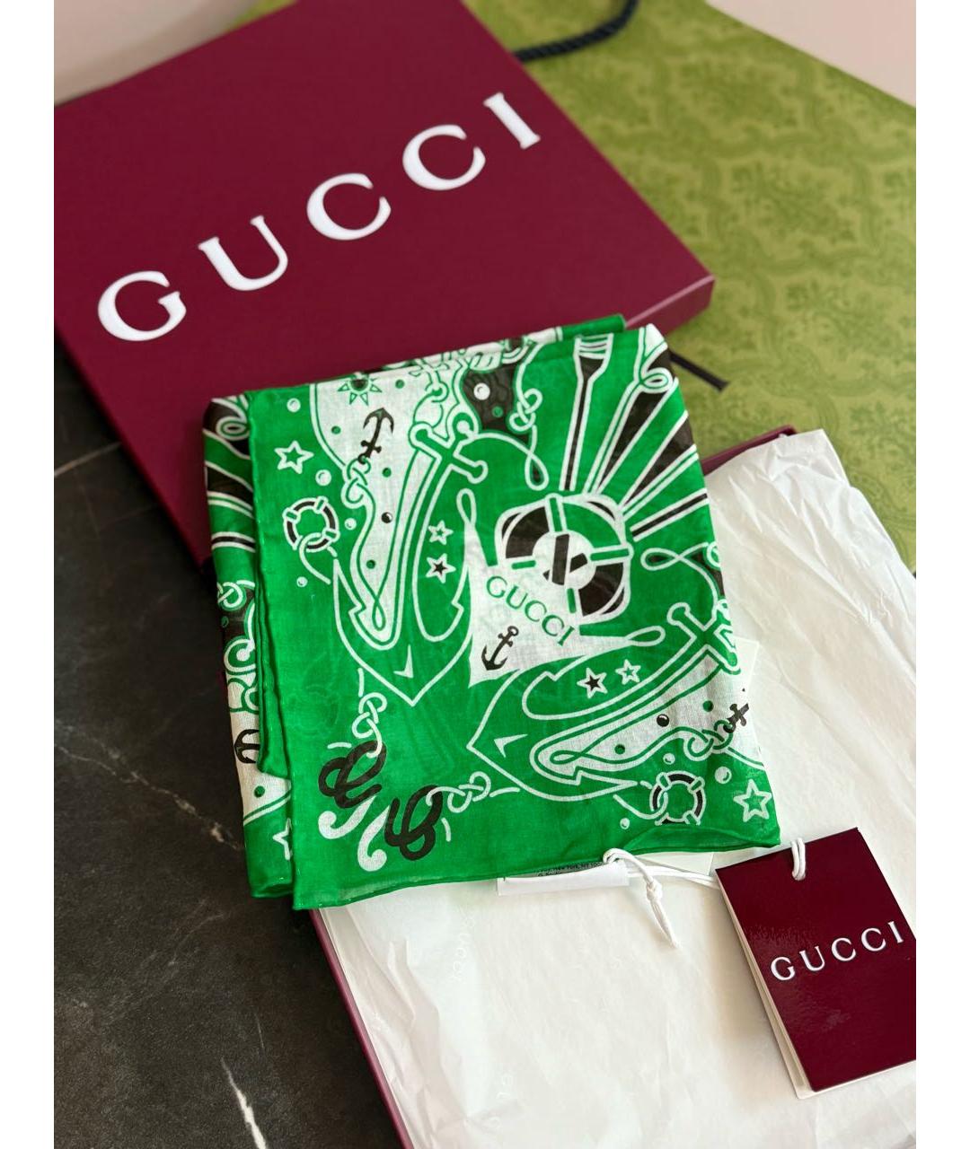 GUCCI Зеленый хлопковый платок, фото 6