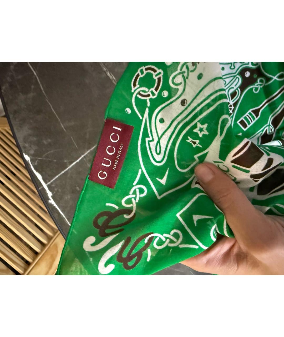 GUCCI Зеленый хлопковый платок, фото 4