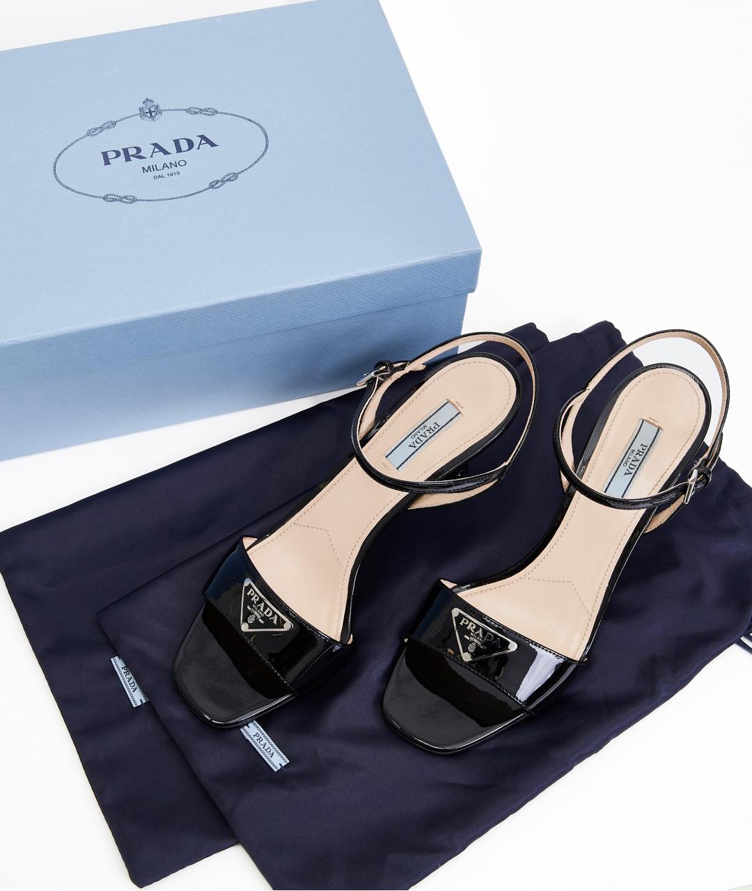 PRADA Черные кожаные босоножки, фото 6