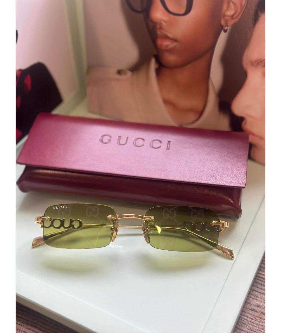 GUCCI Зеленые металлические солнцезащитные очки, фото 4