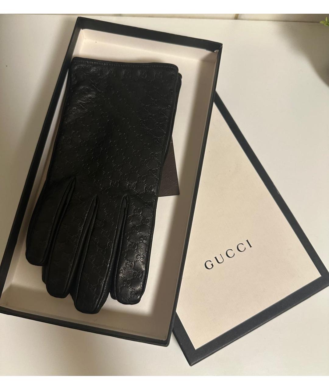 GUCCI Черные кожаные перчатки, фото 6