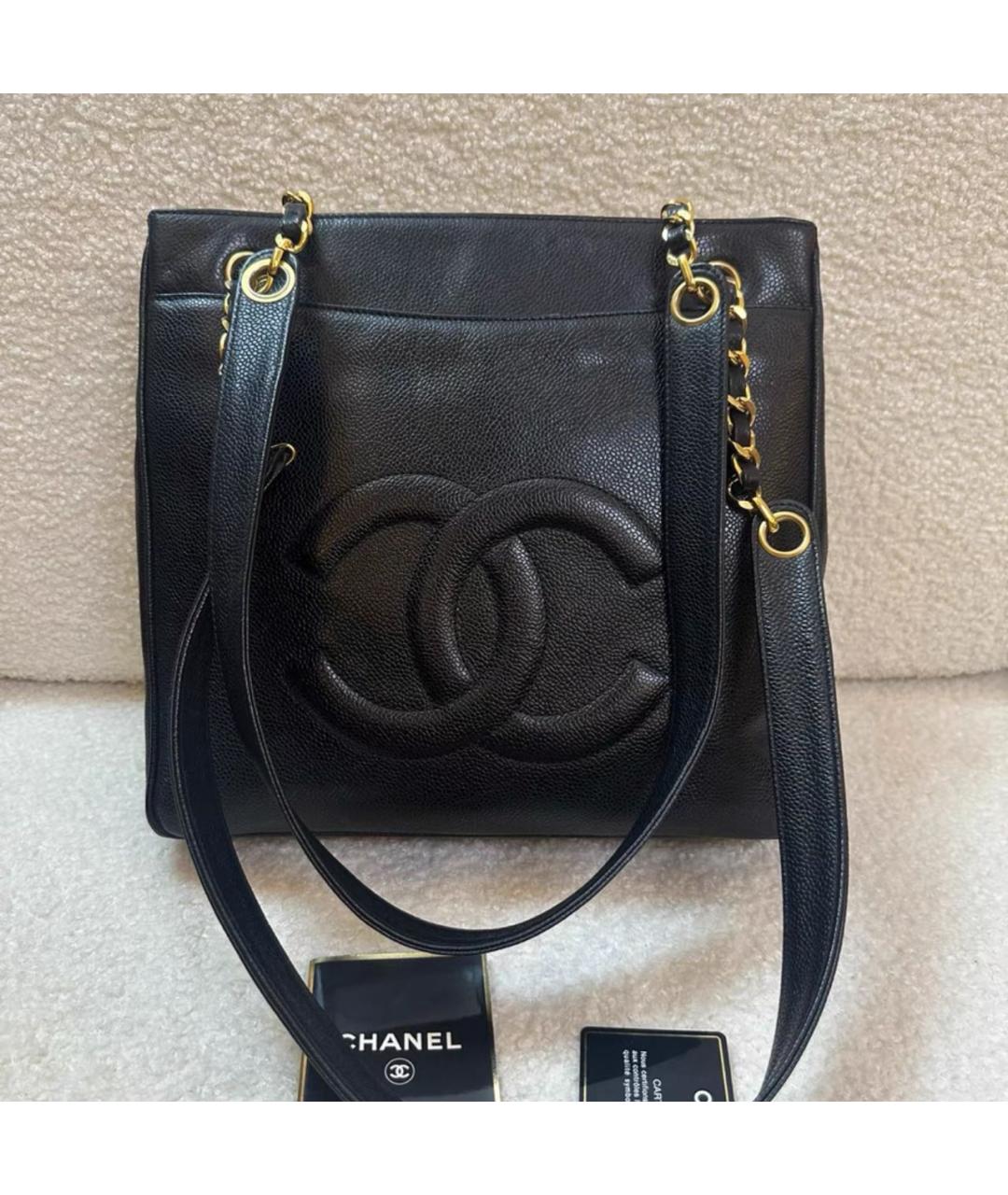 CHANEL Черная кожаная сумка тоут, фото 2