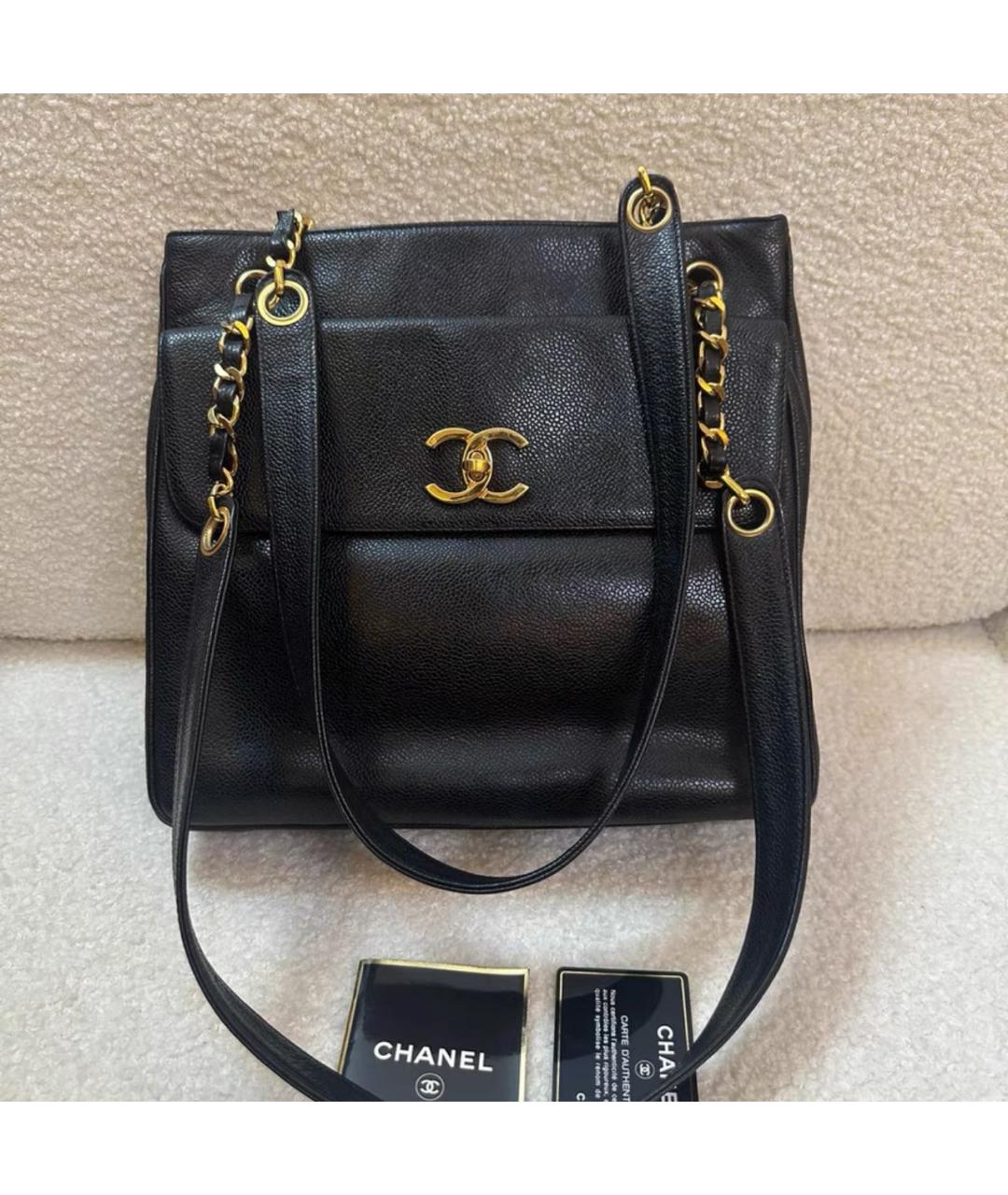 CHANEL Черная кожаная сумка тоут, фото 9