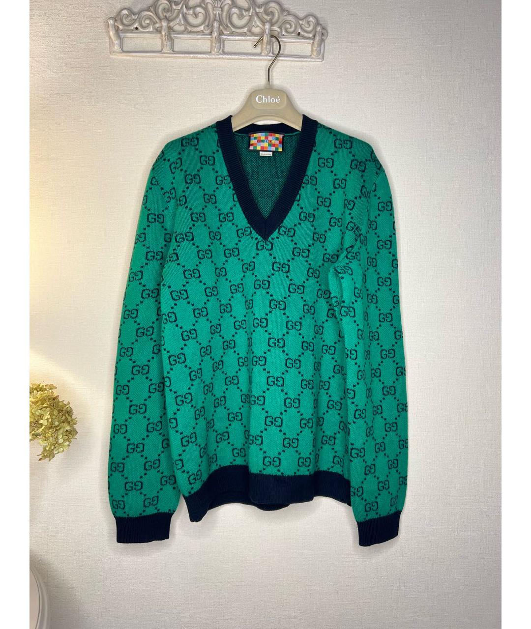 GUCCI Зеленый шерстяной джемпер / свитер, фото 9