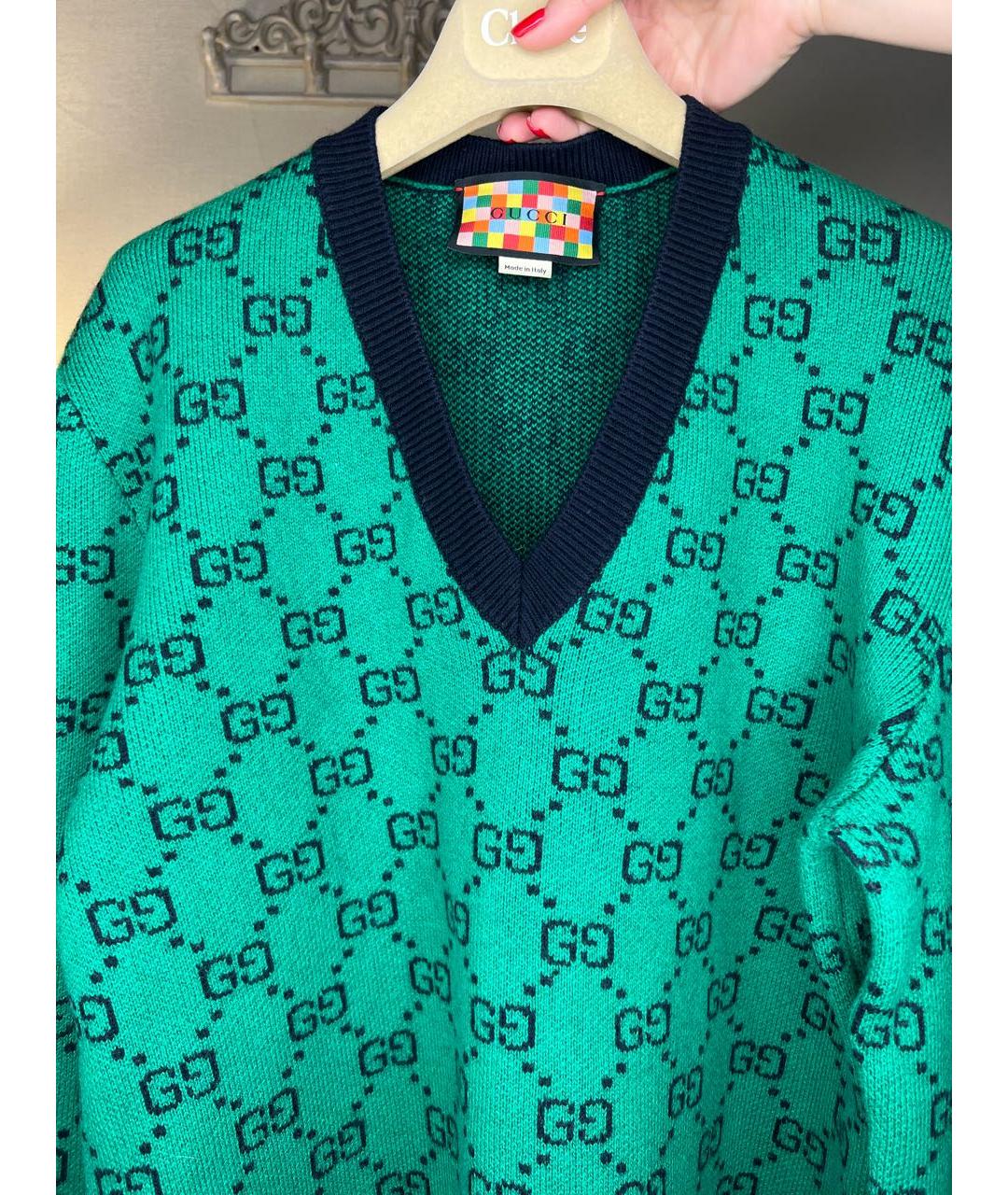 GUCCI Зеленый шерстяной джемпер / свитер, фото 2