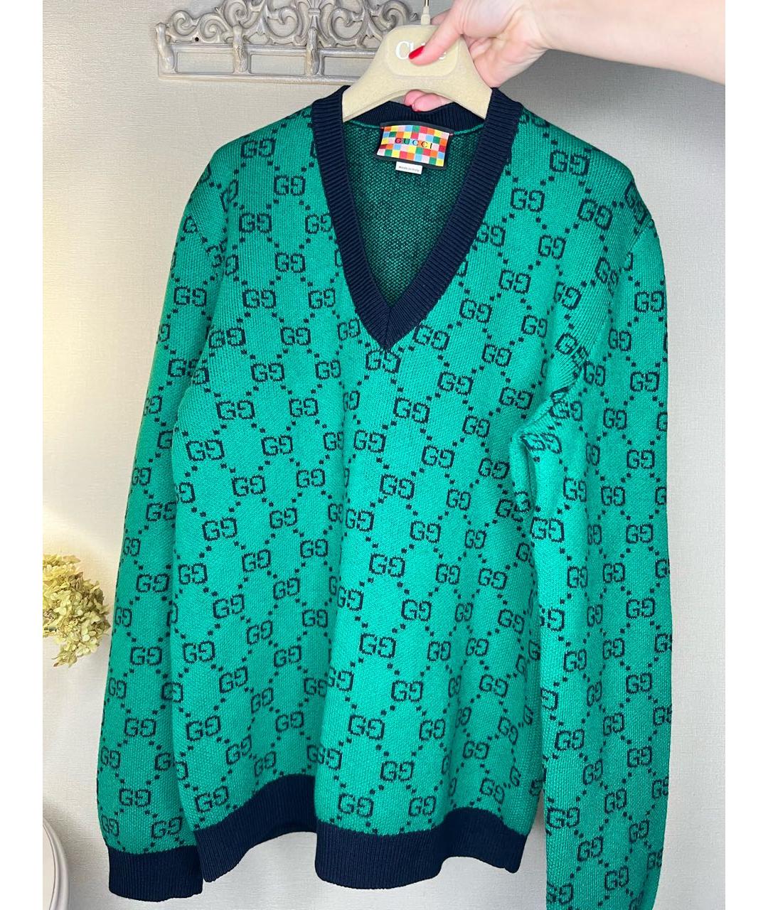 GUCCI Зеленый шерстяной джемпер / свитер, фото 5