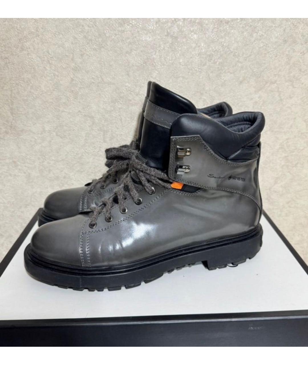 SANTONI Серые кожаные высокие ботинки, фото 3