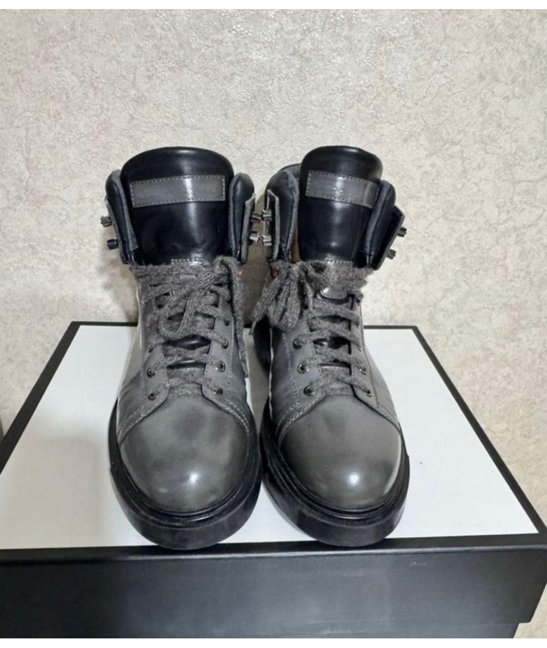 SANTONI Серые кожаные высокие ботинки, фото 2