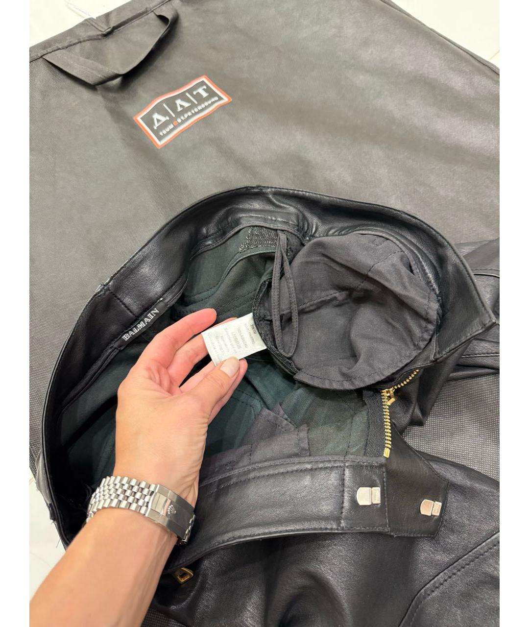 BALMAIN Черные кожаные брюки узкие, фото 7