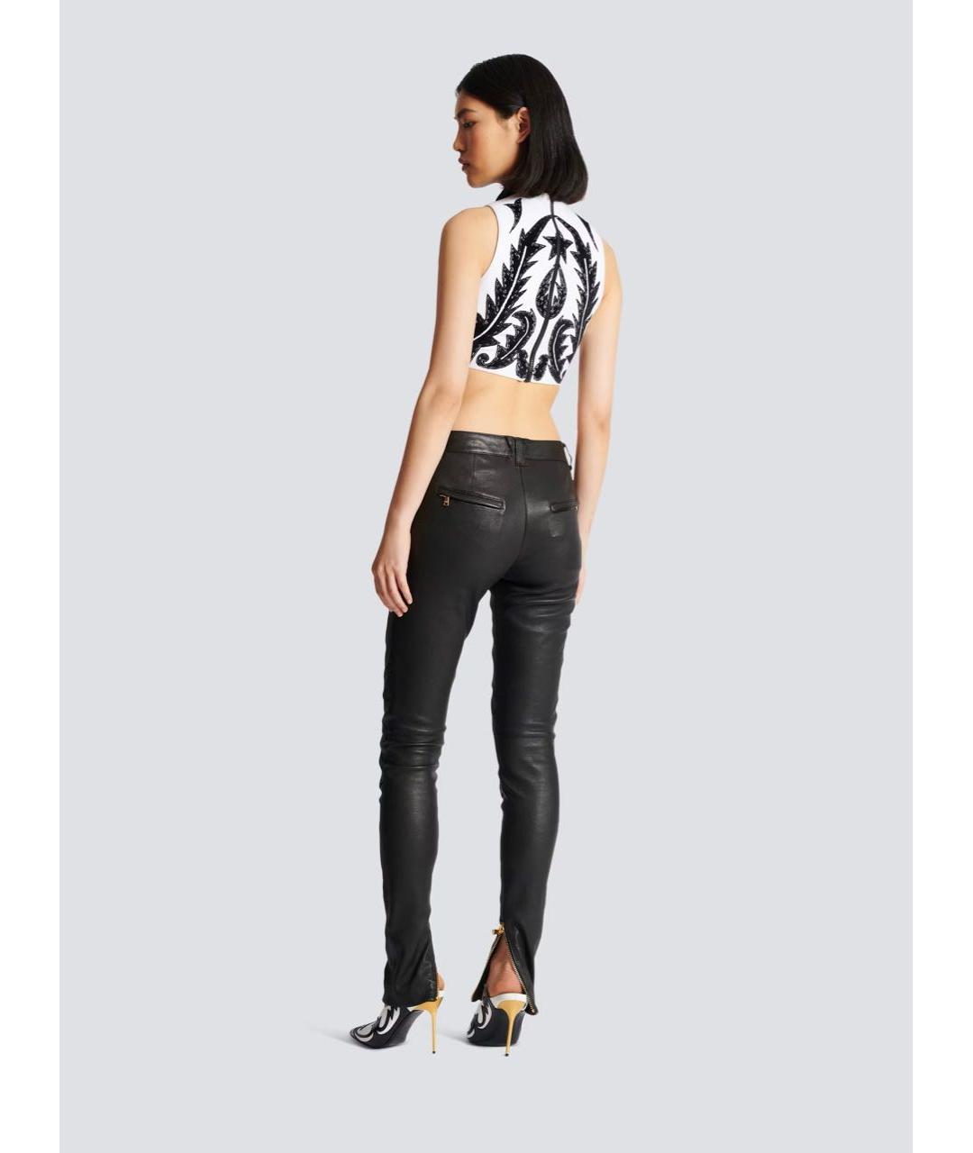 BALMAIN Черные кожаные брюки узкие, фото 2