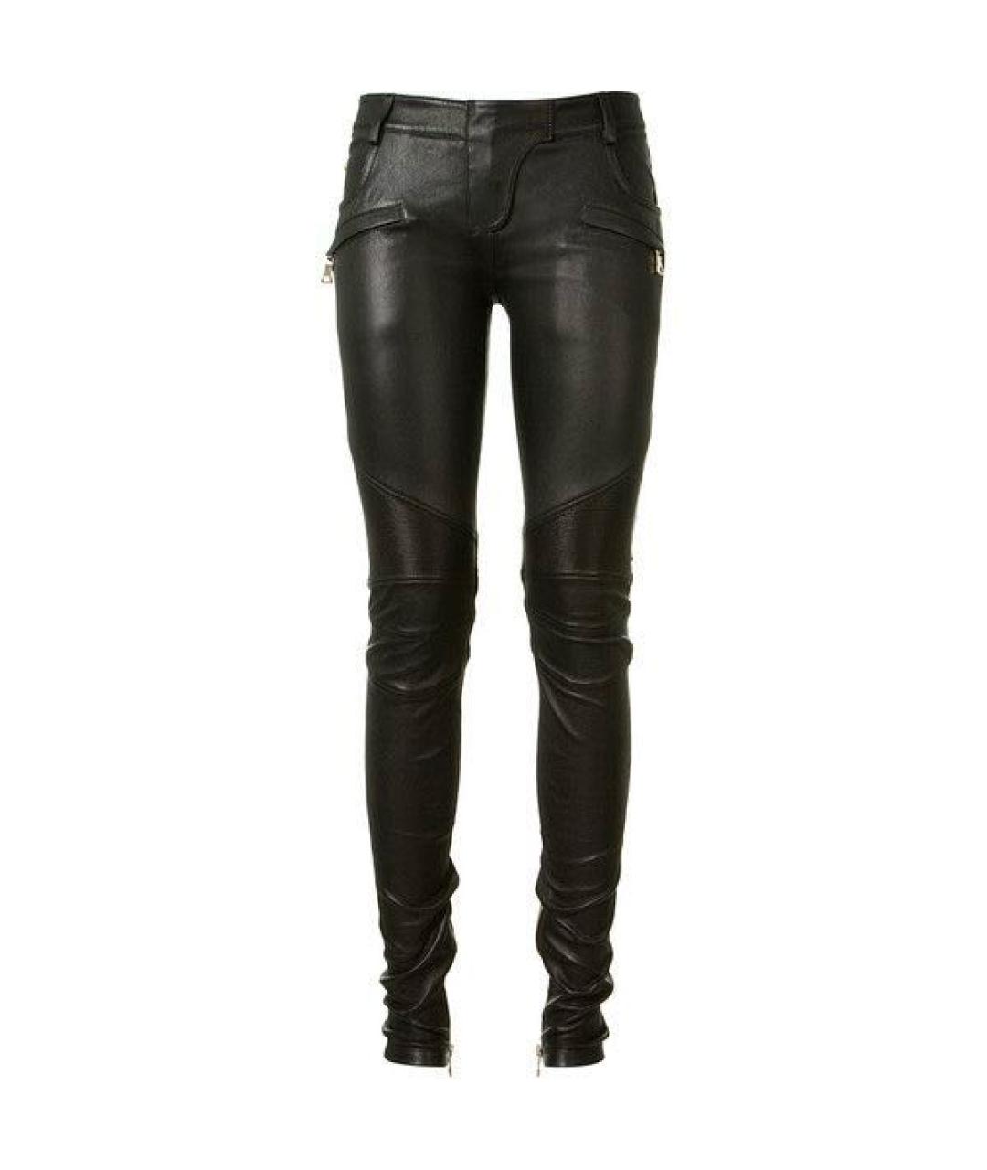 BALMAIN Черные кожаные брюки узкие, фото 1