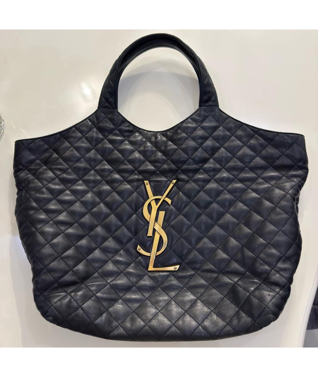 SAINT LAURENT Черная кожаная сумка тоут, фото 2