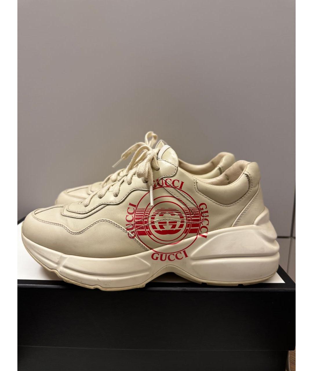 GUCCI Бежевые кожаные кроссовки, фото 7