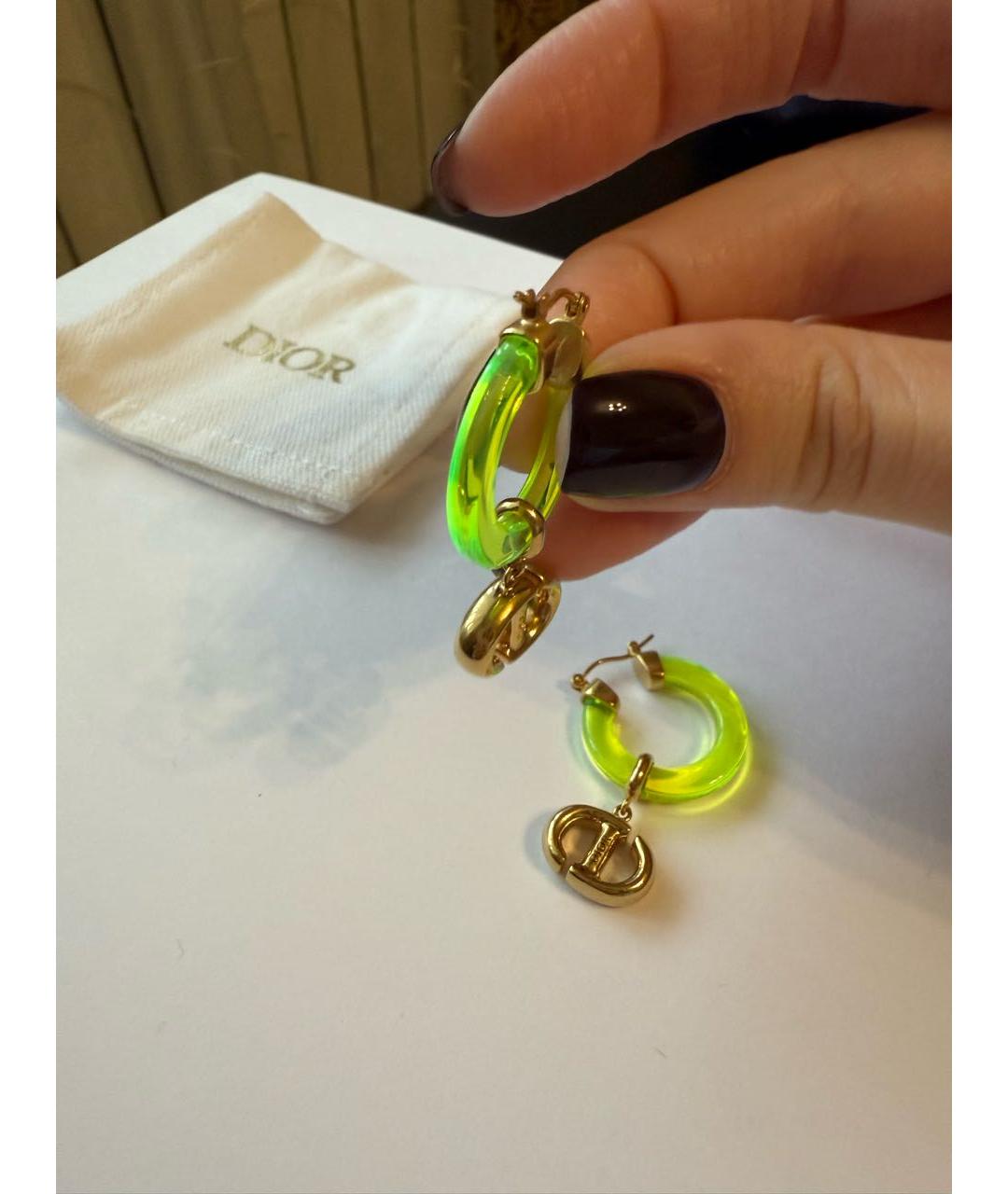 CHRISTIAN DIOR Салатовые латунные серьги, фото 3