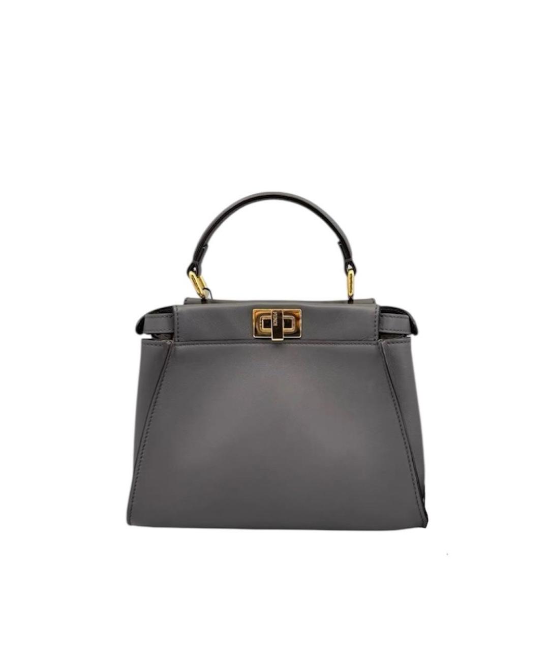 FENDI Серая кожаная сумка с короткими ручками, фото 9