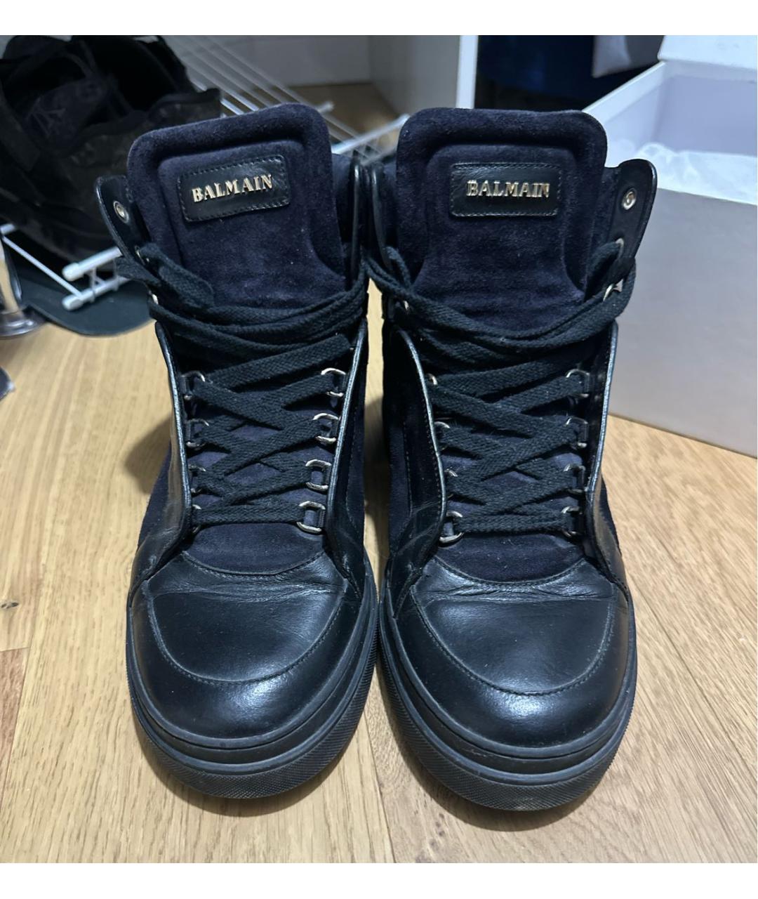 BALMAIN Темно-синие замшевые высокие кроссовки / кеды, фото 4