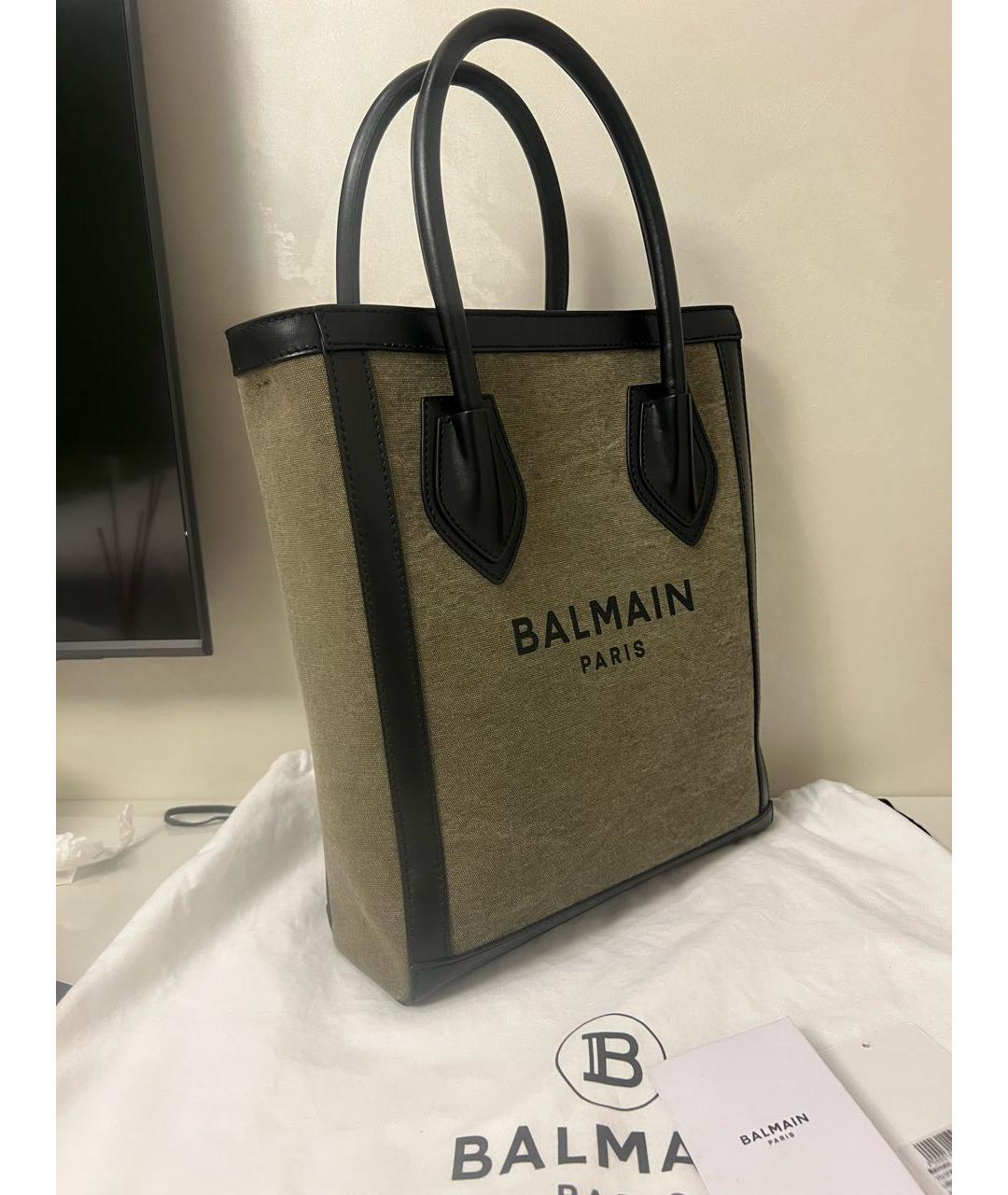 BALMAIN Хаки кожаная сумка тоут, фото 2