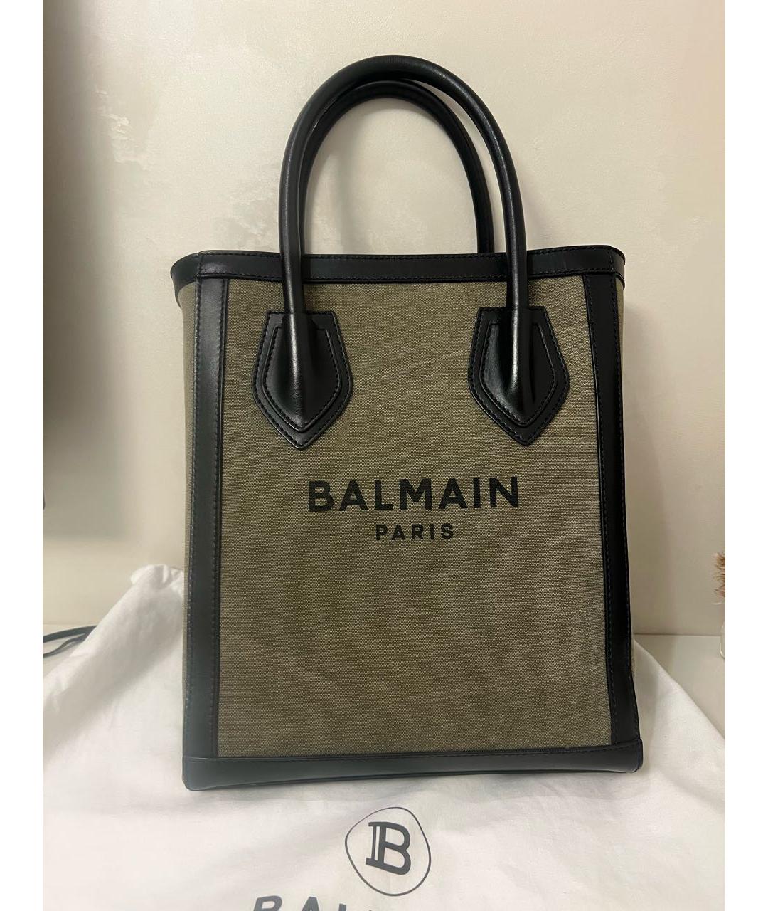 BALMAIN Хаки кожаная сумка тоут, фото 9
