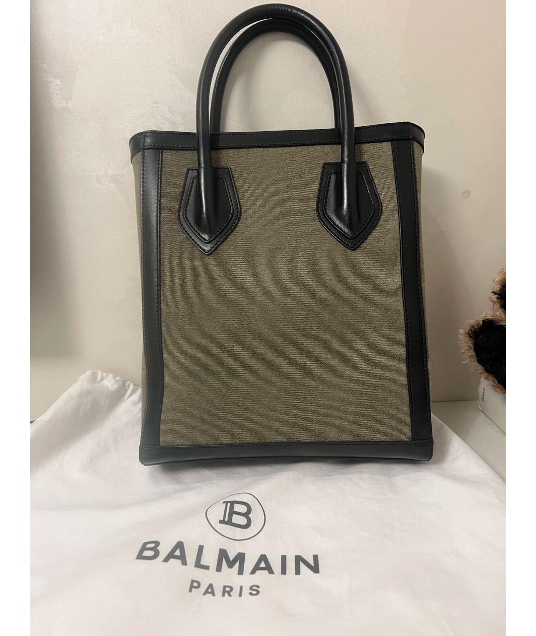 BALMAIN Хаки кожаная сумка тоут, фото 3