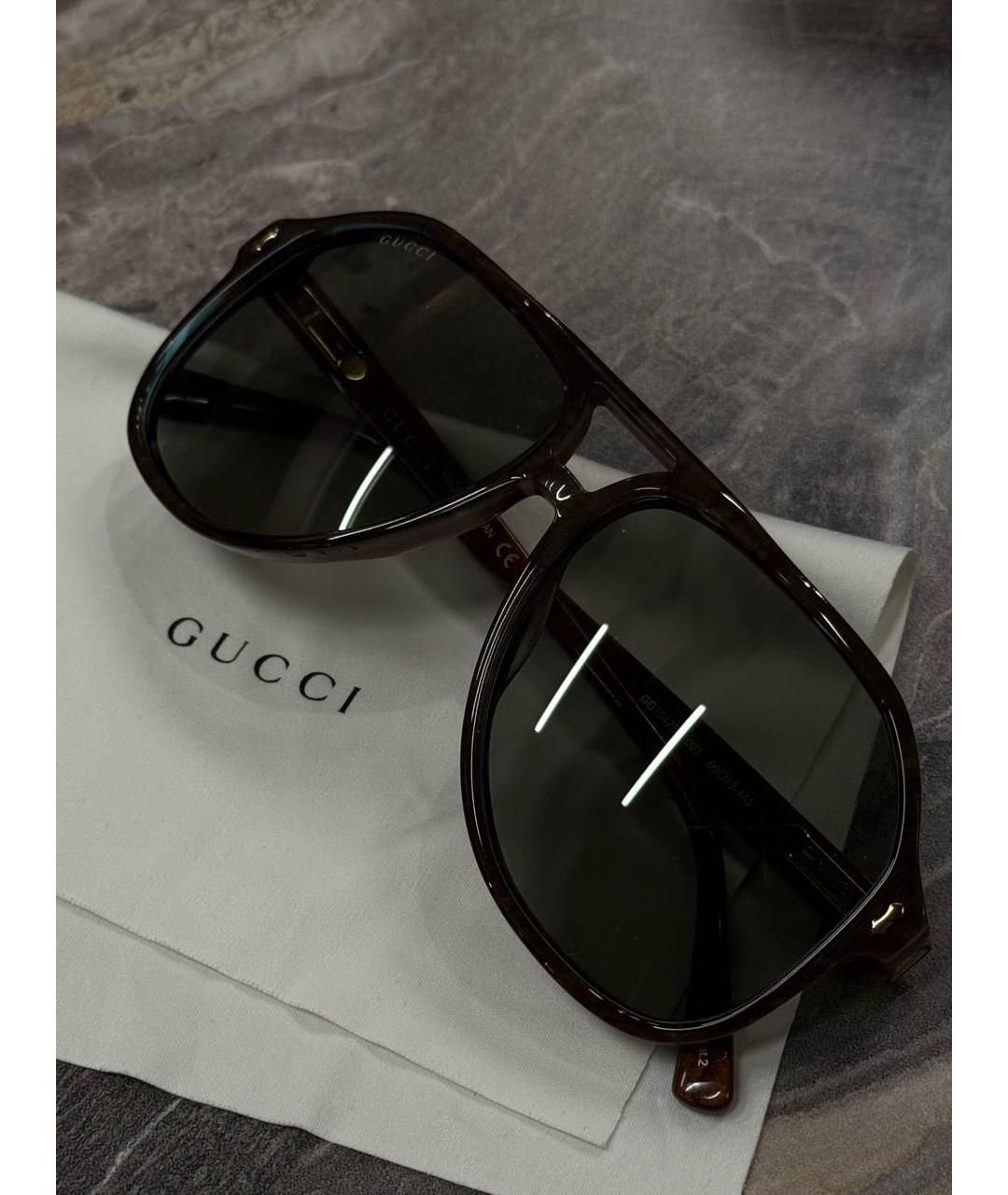 GUCCI Коричневые пластиковые солнцезащитные очки, фото 2