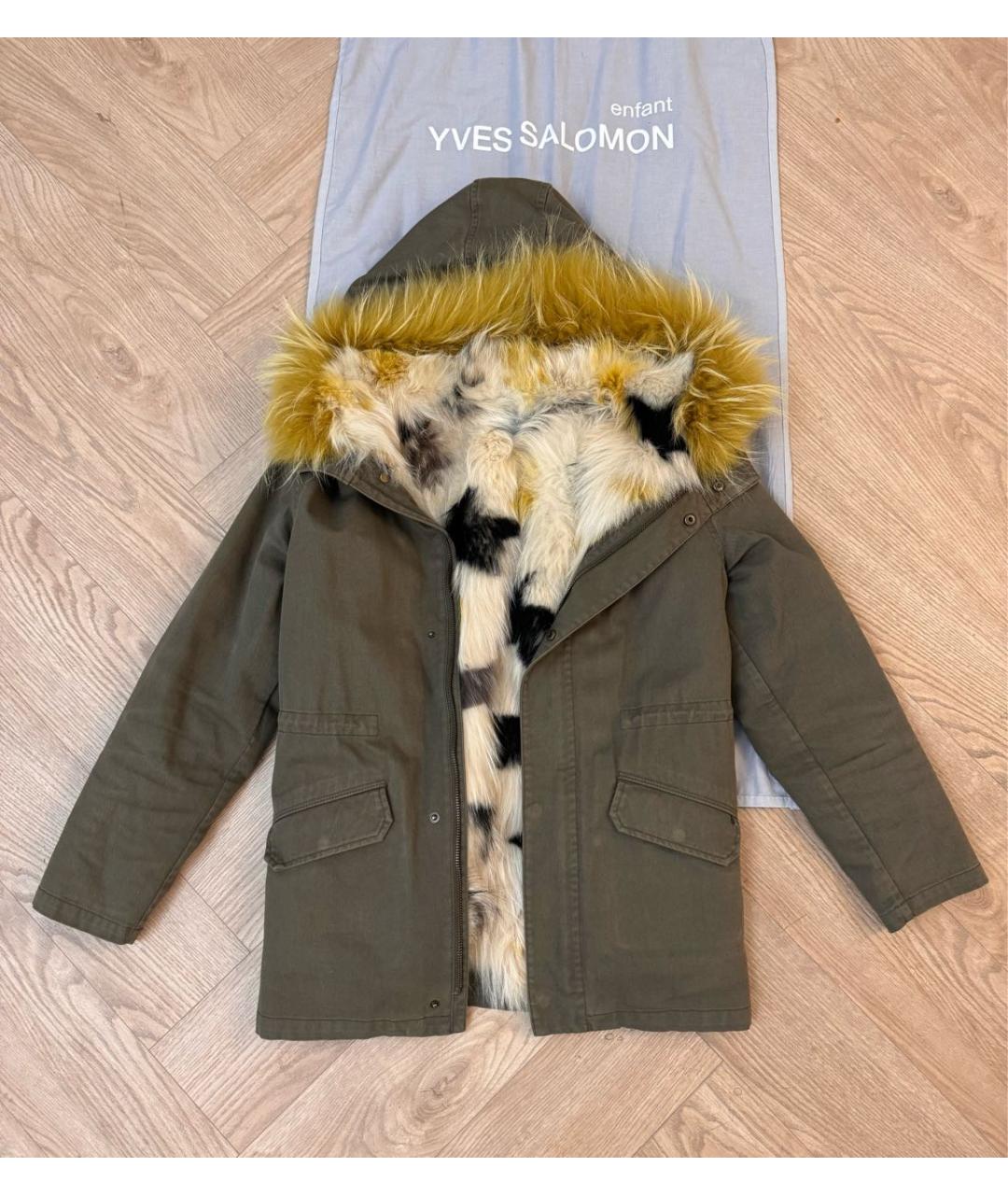 Yves Salomon Enfant Хаки меховая парка, фото 8
