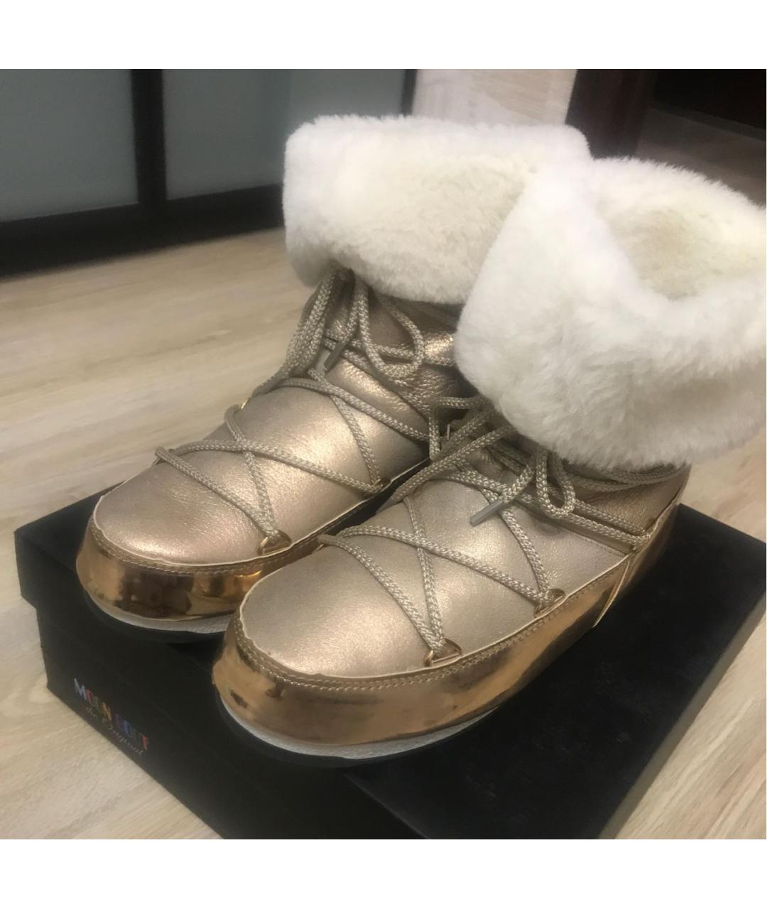 MOON BOOT Золотые кожаные сапоги, фото 4