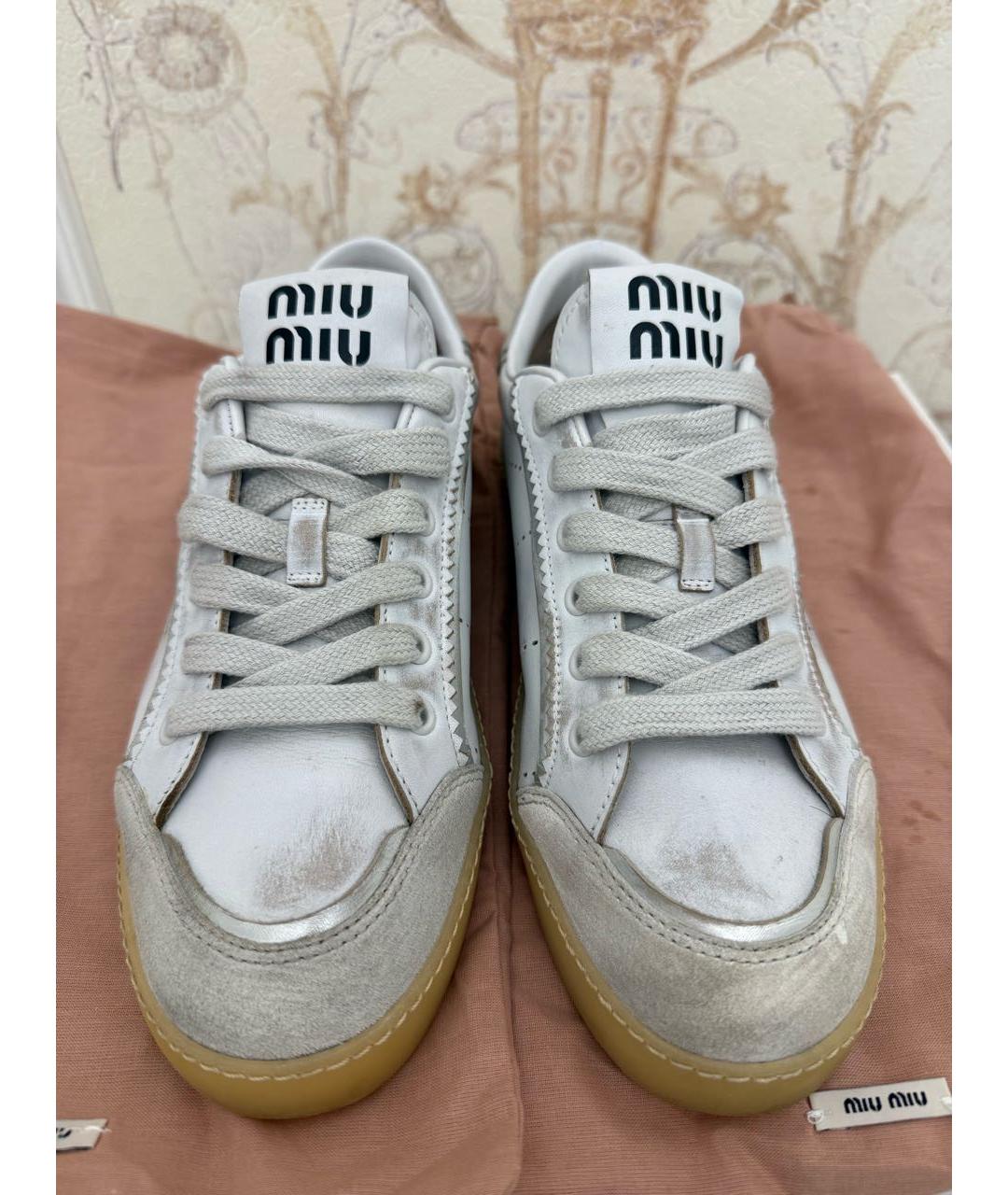 MIU MIU Белые кожаные кеды, фото 3